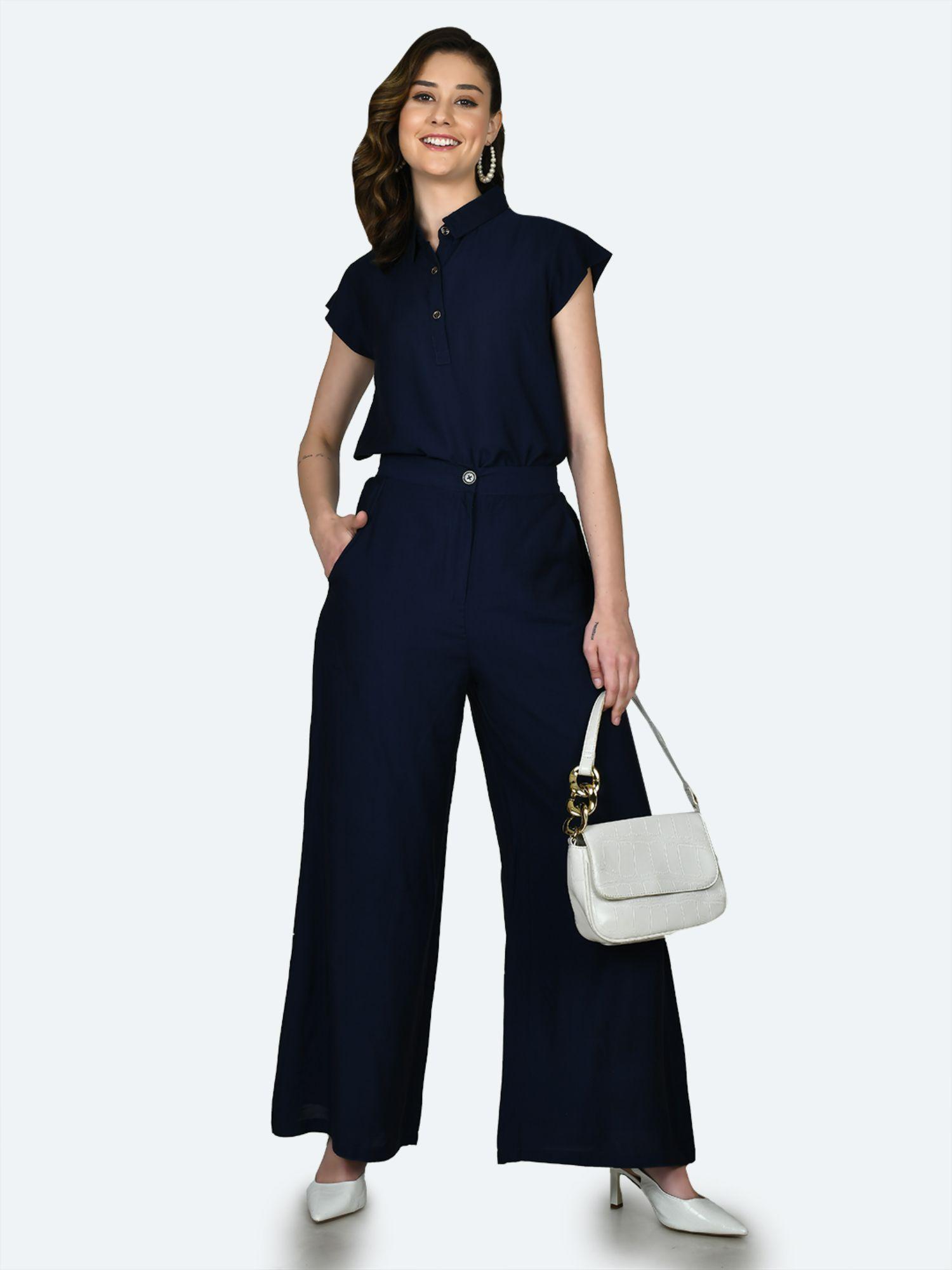 womens blue solid pant