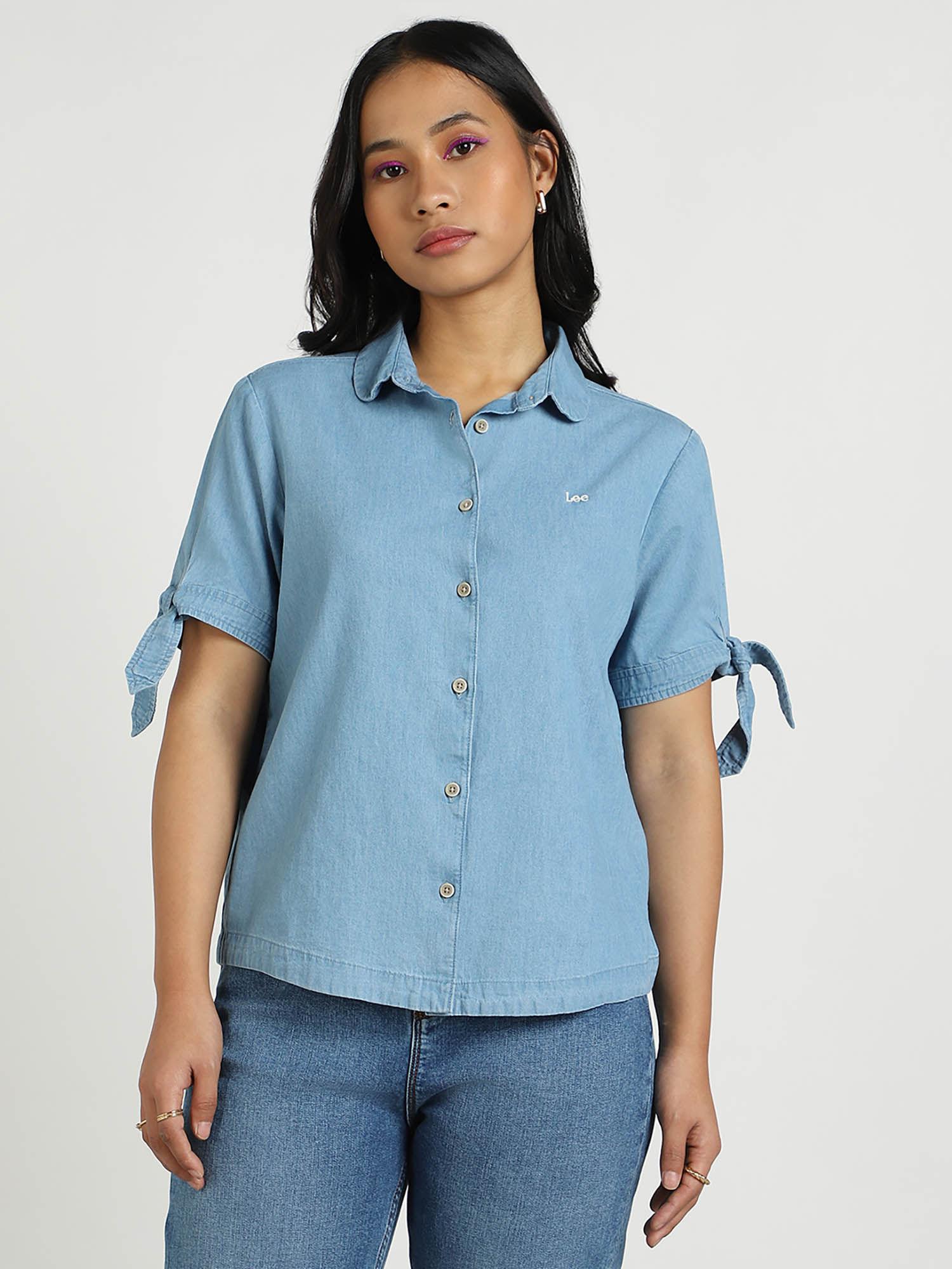 womens blue solid shirt