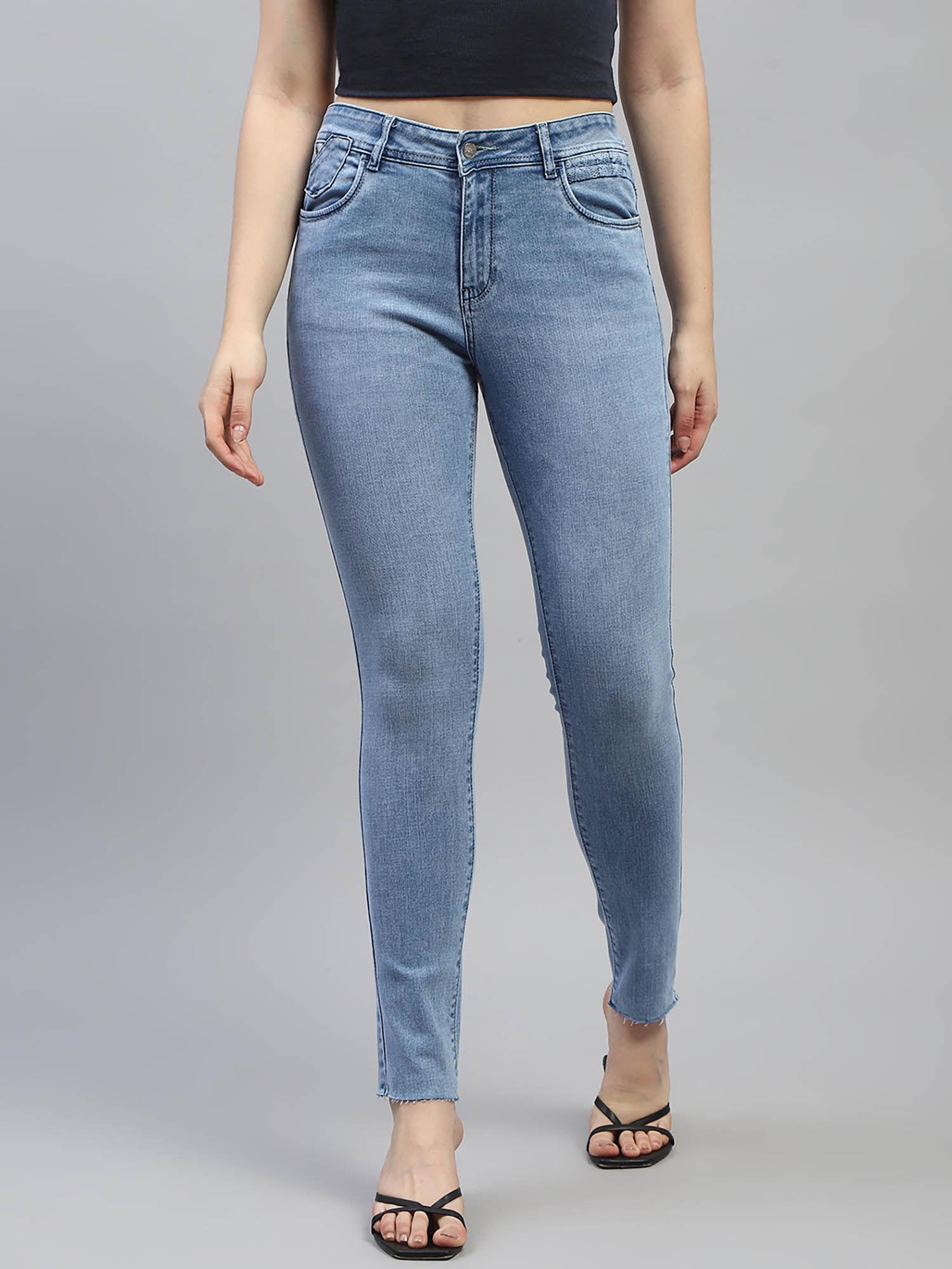 womens blue solid slim fit denim