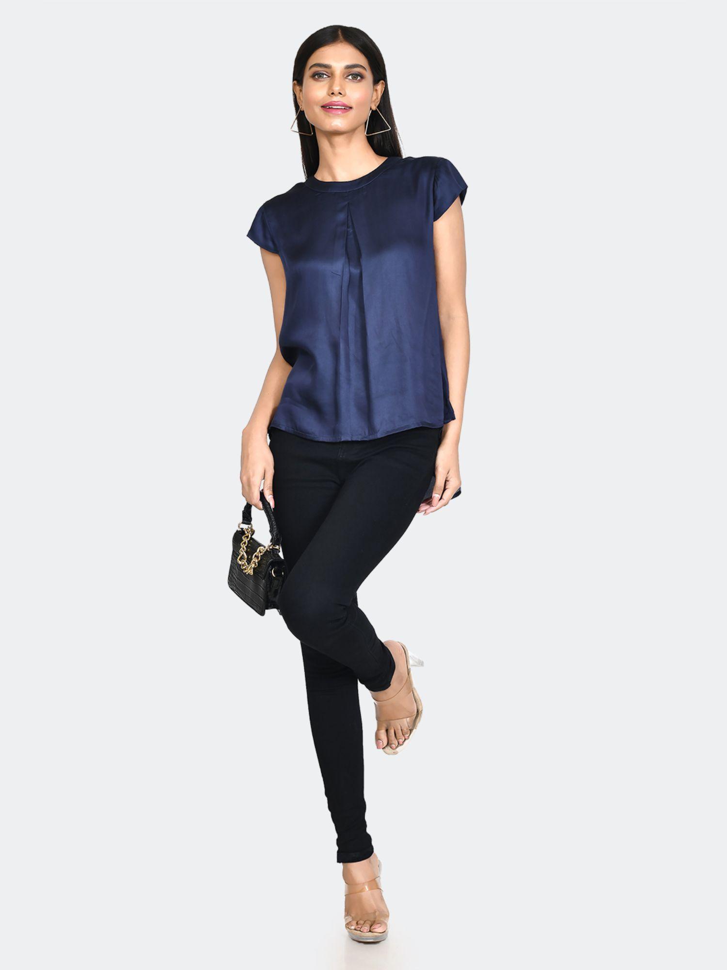 womens blue solid top