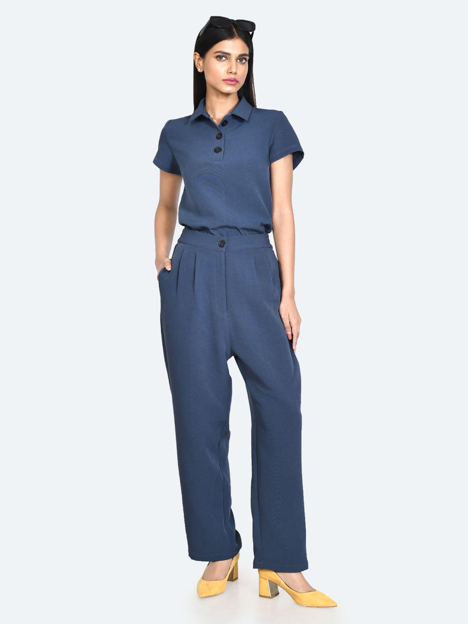 womens blue solid trouser