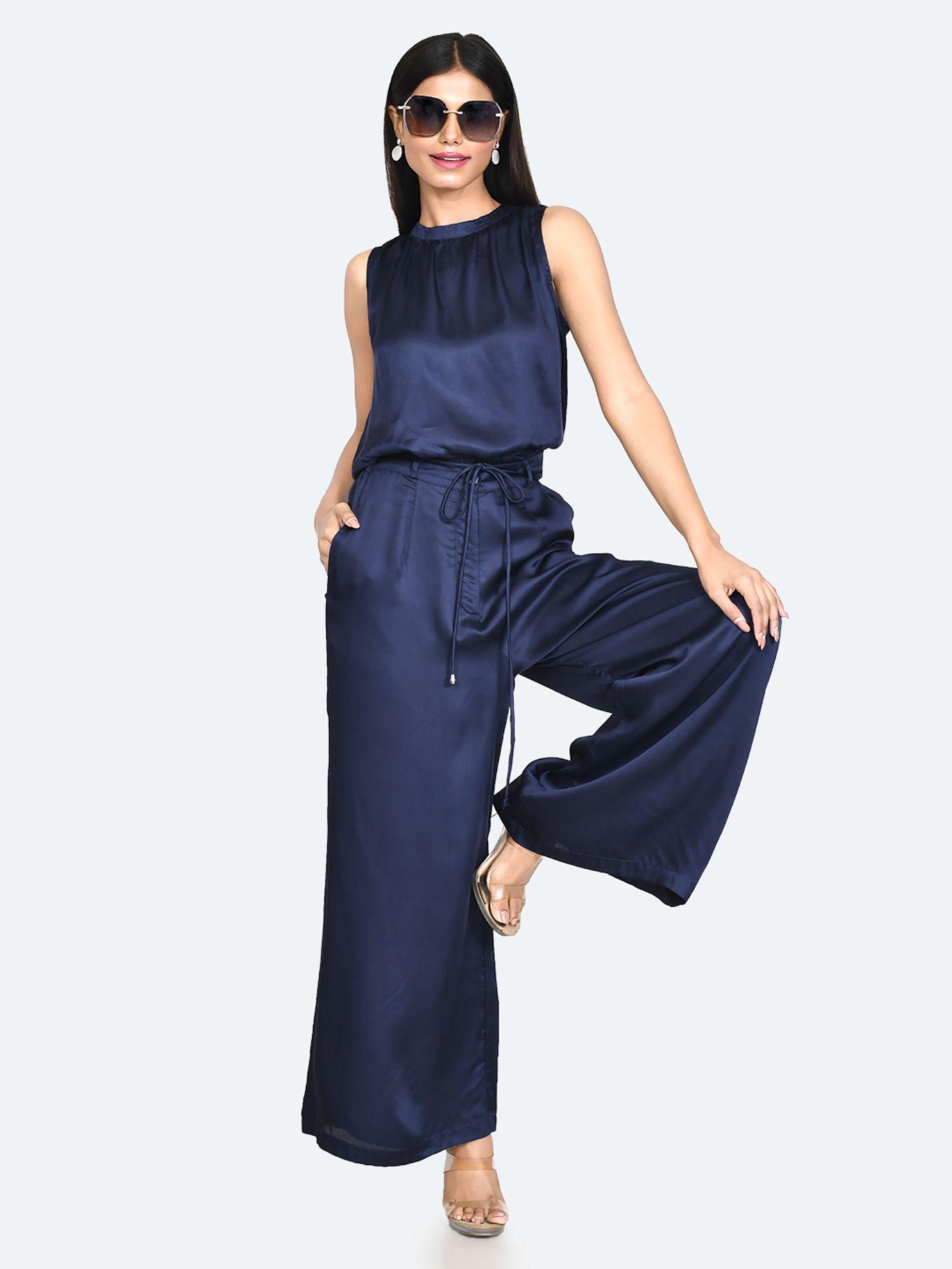 womens blue solid trouser