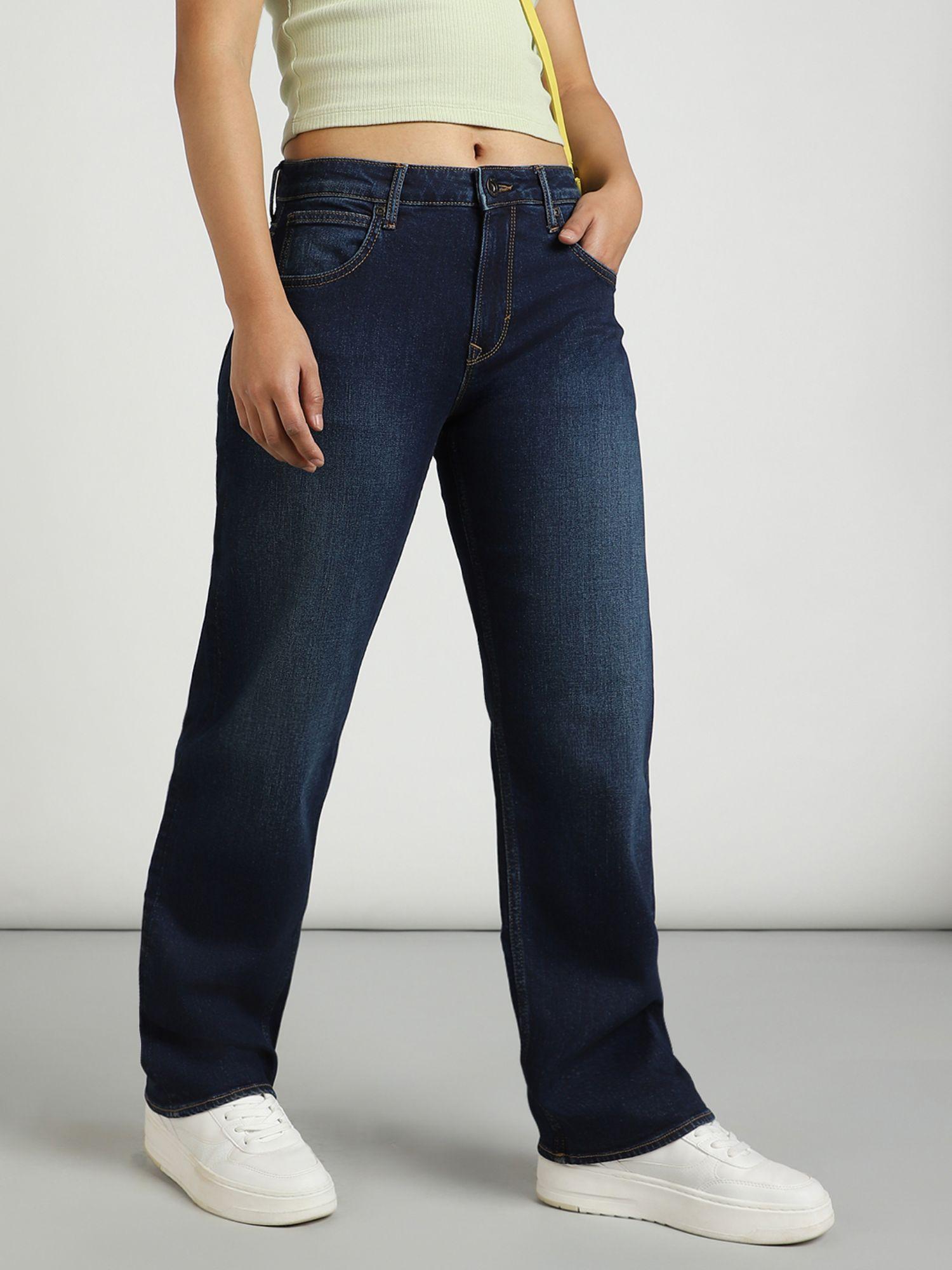 womens blue straight jeans