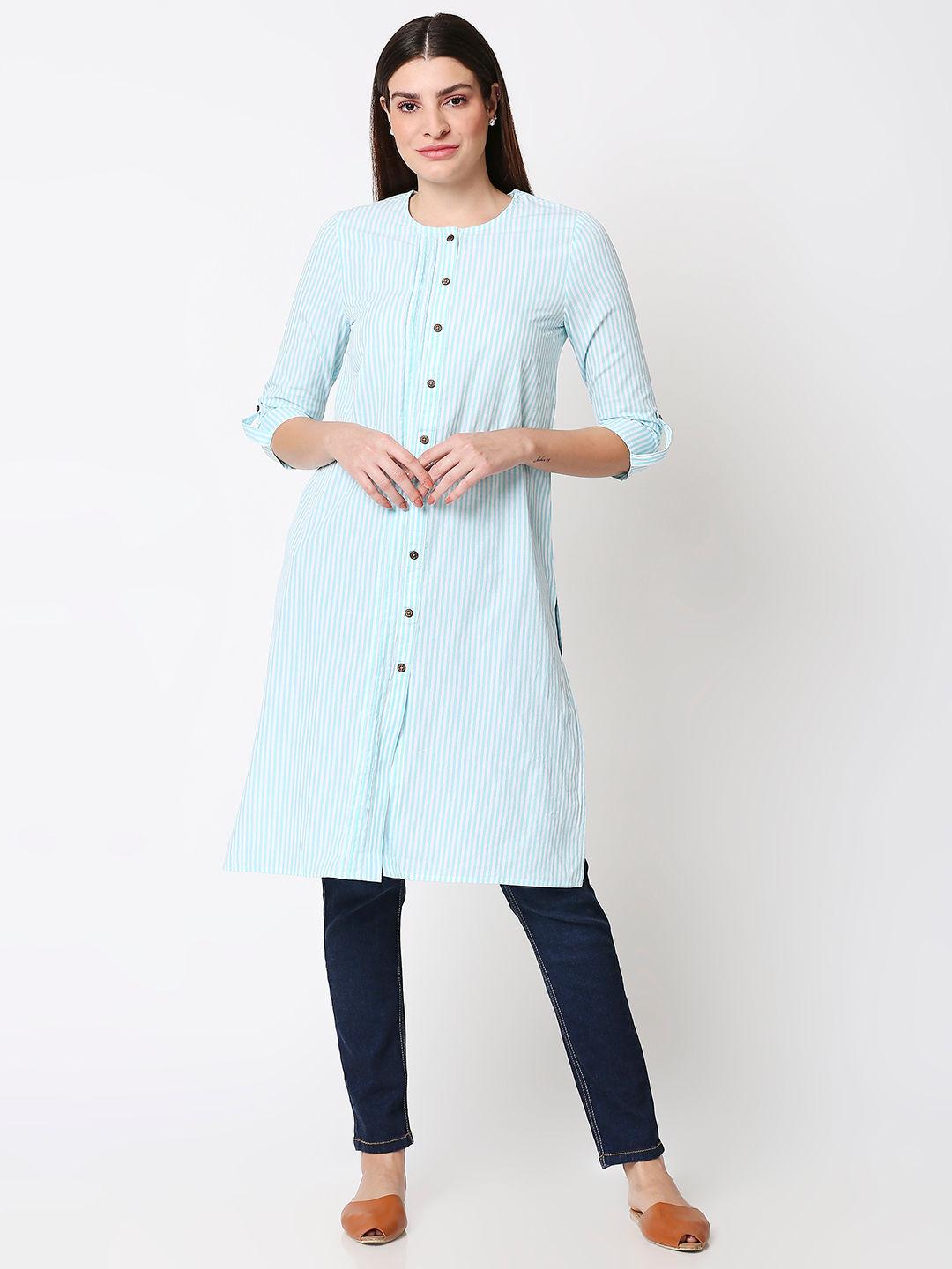 womens blue striped kurta