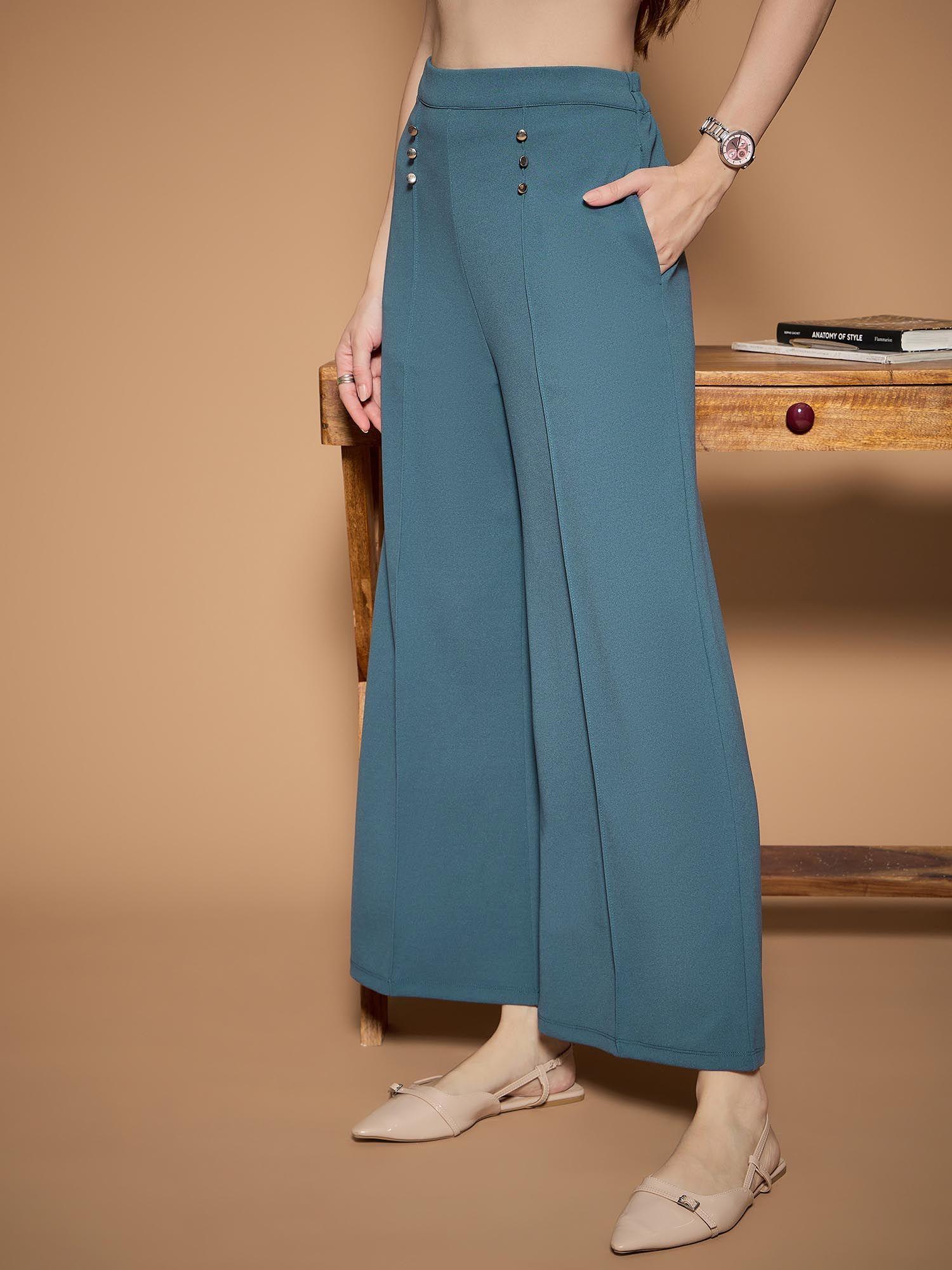 womens blue tailored straight trouser