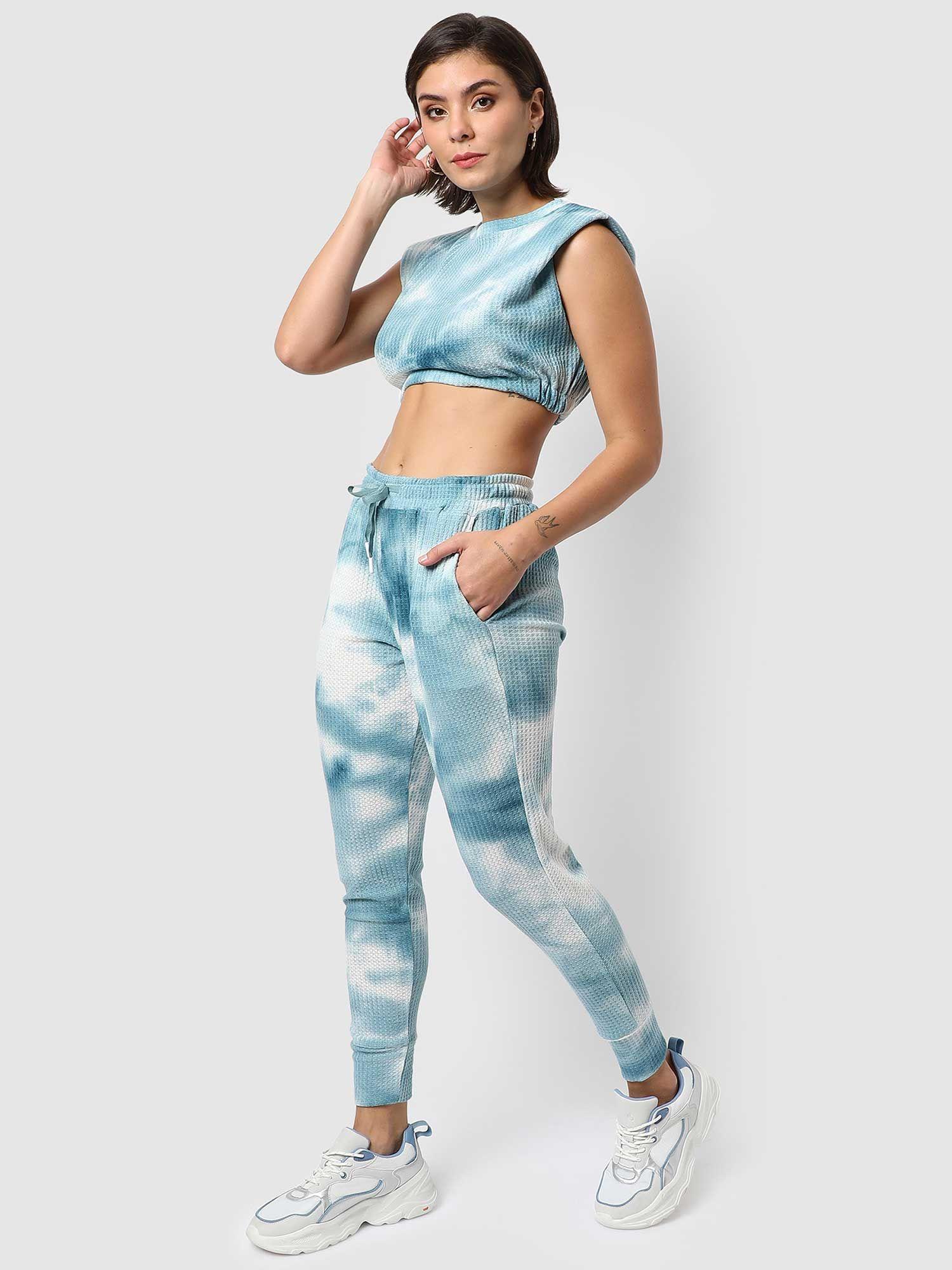 womens blue tie-dye cropped co-ords (set of 2)