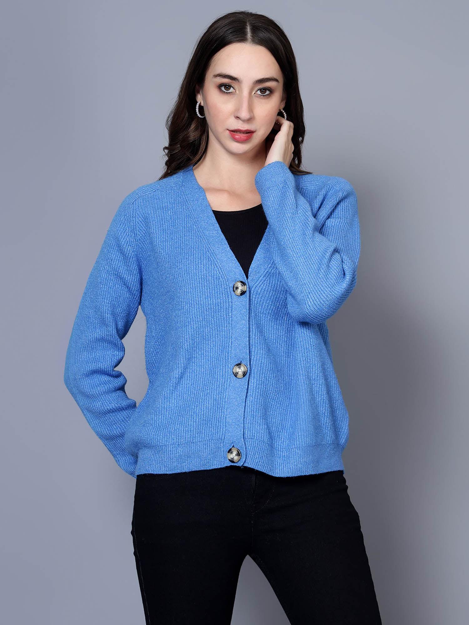 womens blue v-neck sweater