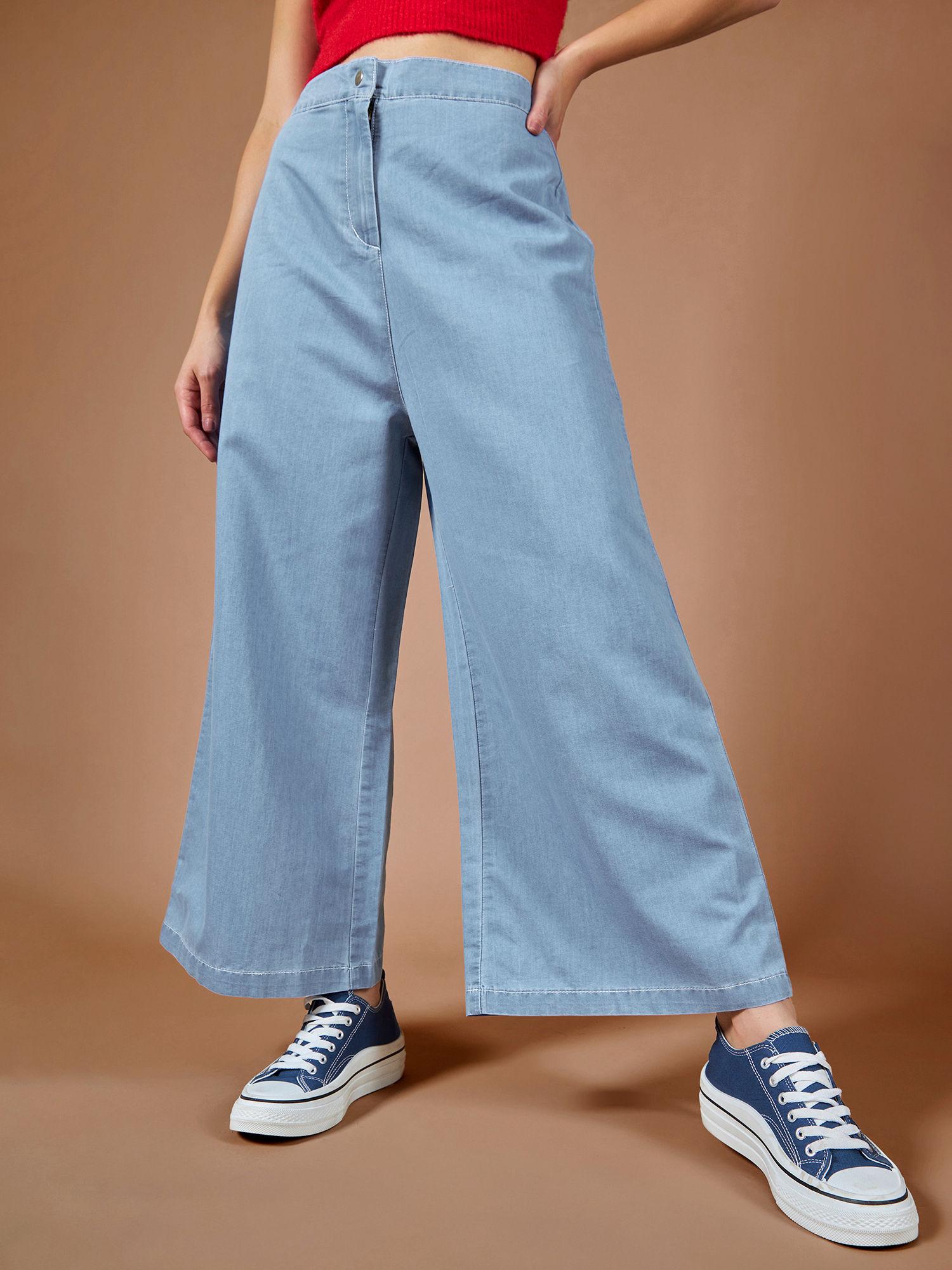 womens blue wide-leg high rise denim pant