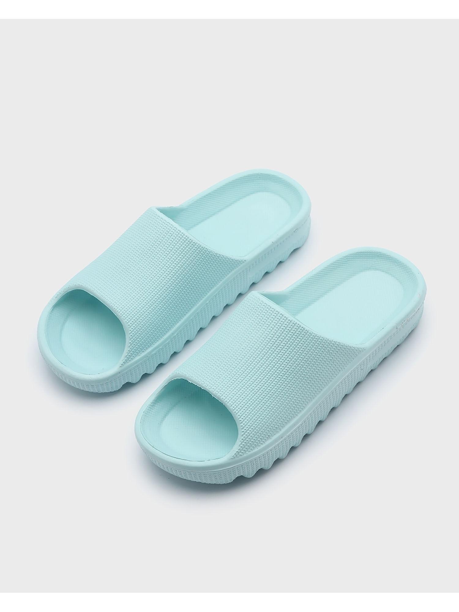 womens blue zig zag sliders