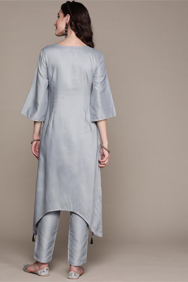 womens boat neck chinon a-line kurta and pant set