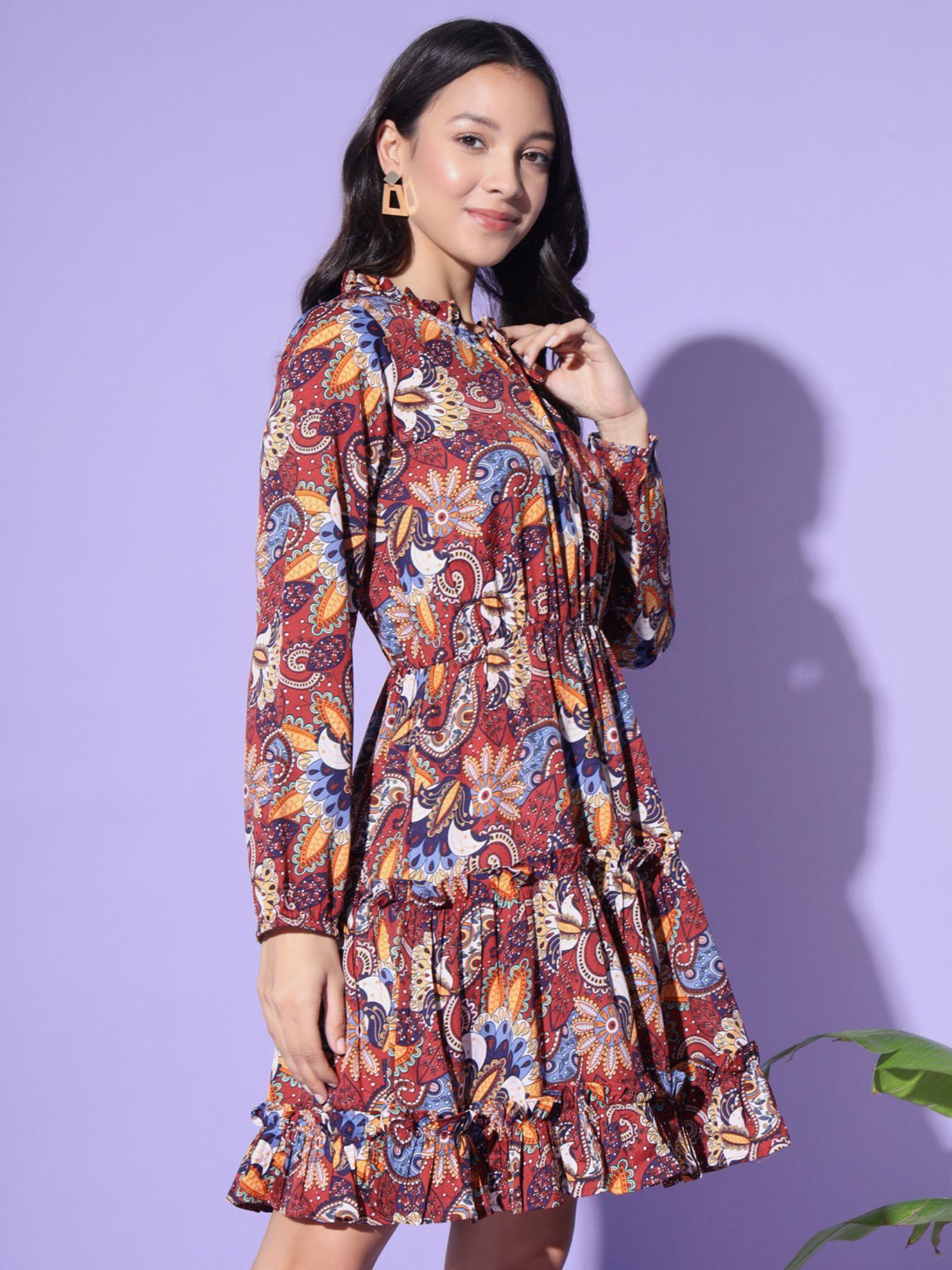 womens boho paisley printed mini dress