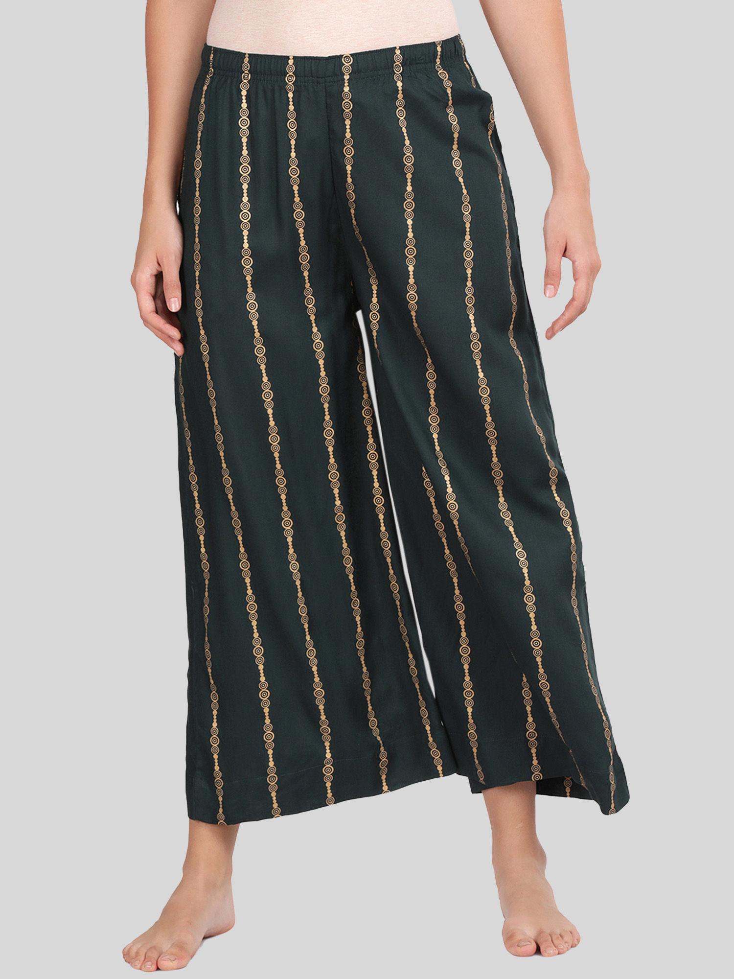 womens bottle green printed viscose relaxed fit lounge pant