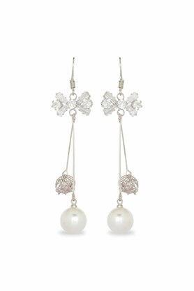 womens bow shape cz and pearl frop earring