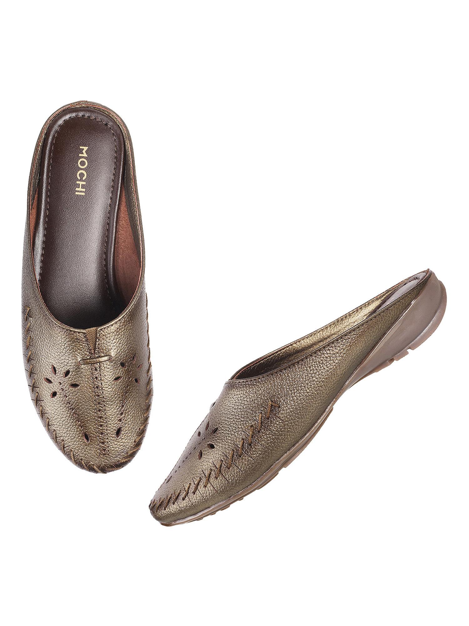 womens bronze flat buntoesmochi solid bronze slip ons