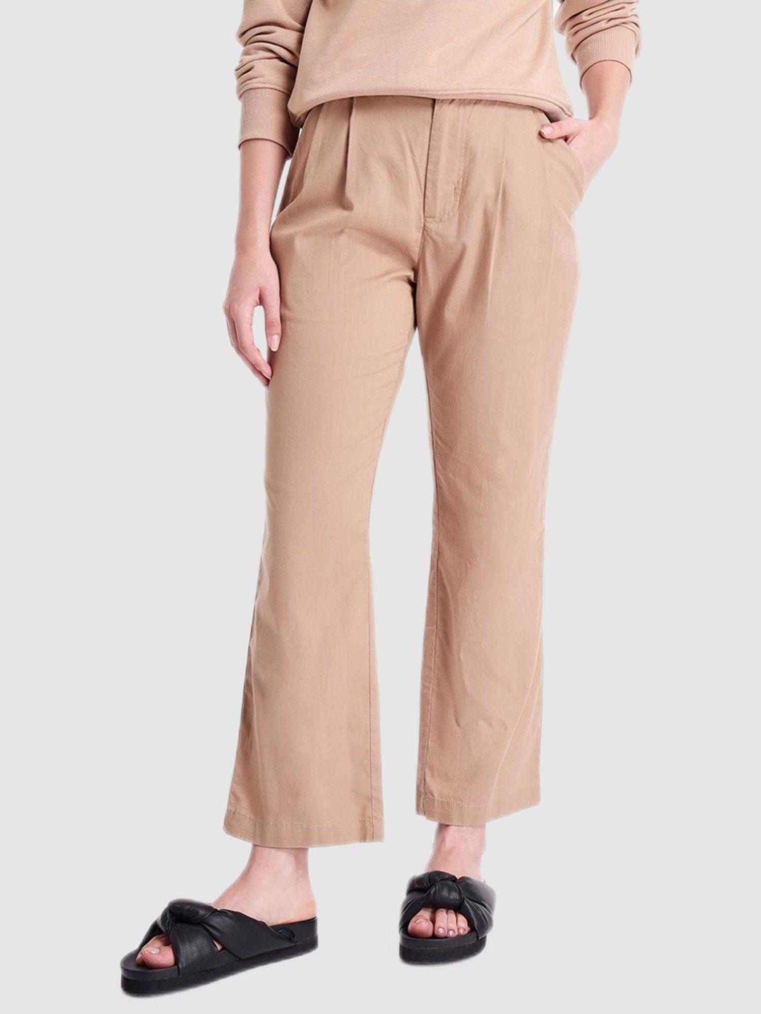 womens brown cotton flared trousers