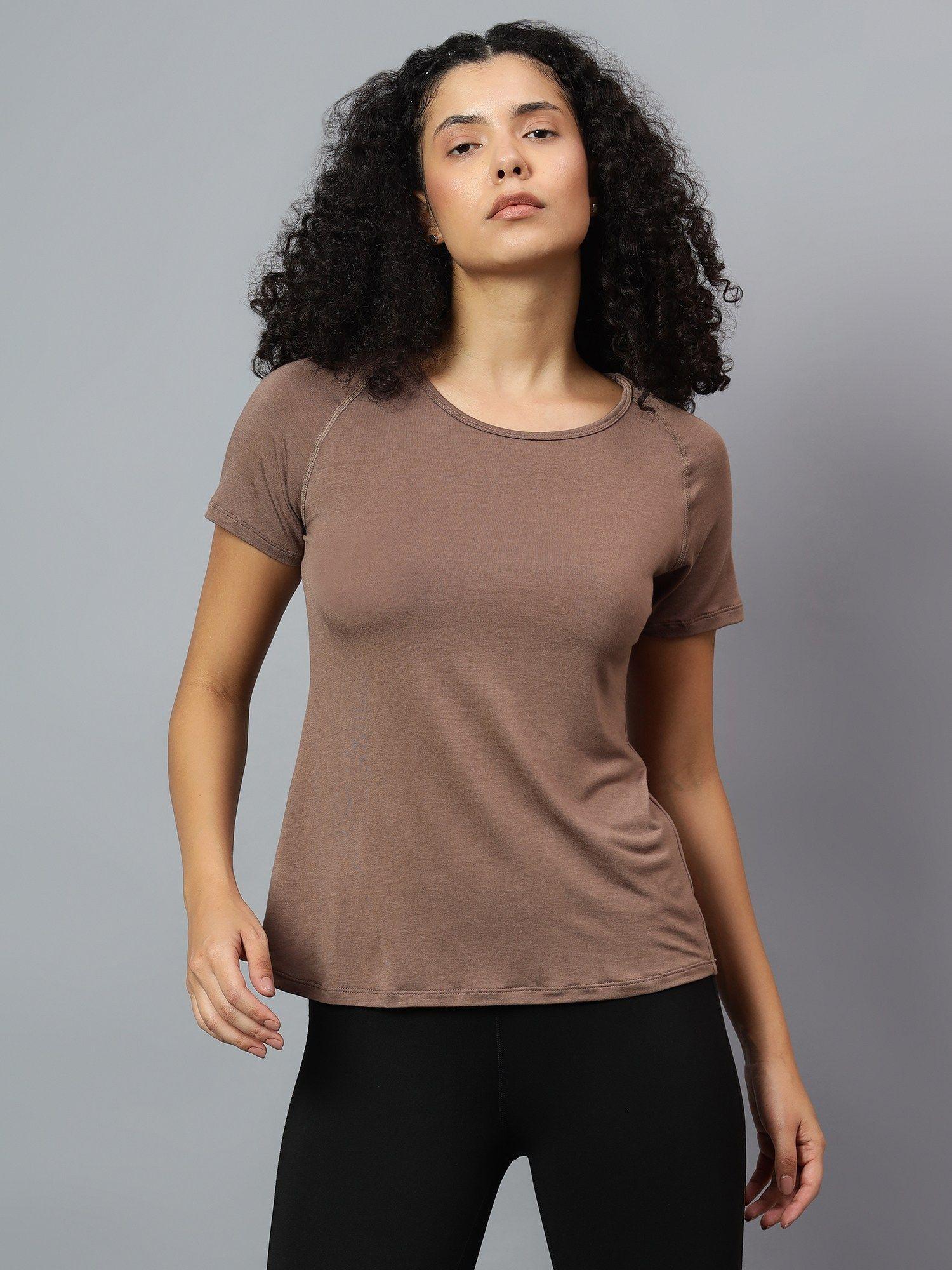 womens brown ecofriendly super soft active t-shirt