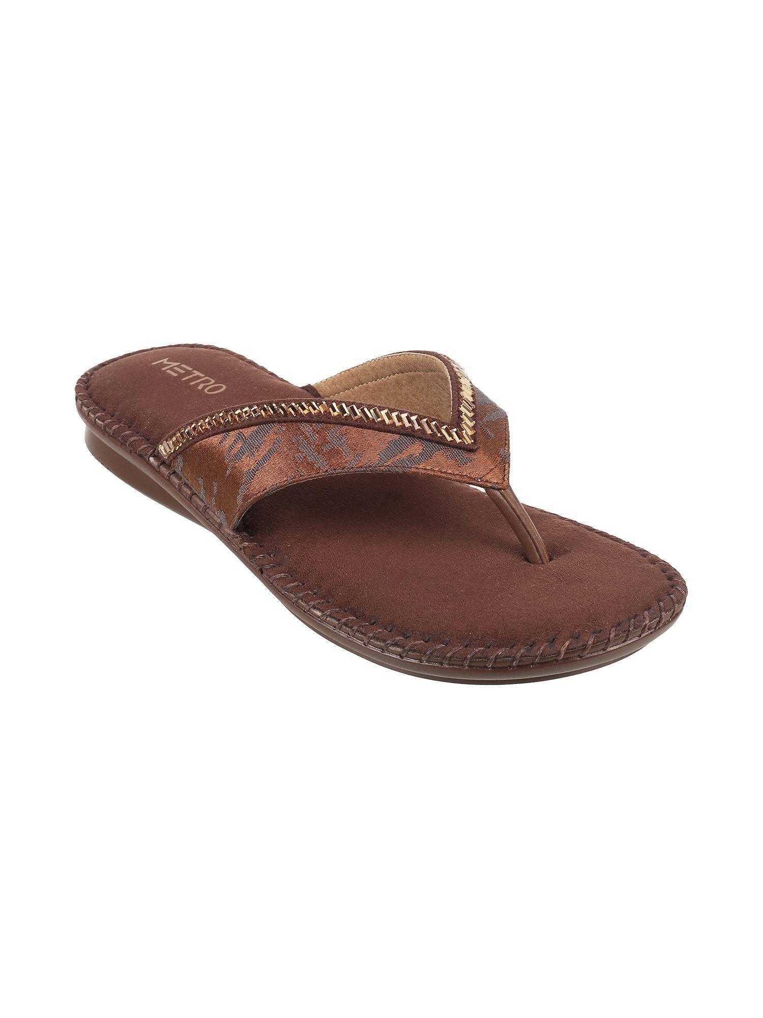 womens brown flat chappalsmetro printed brown flats