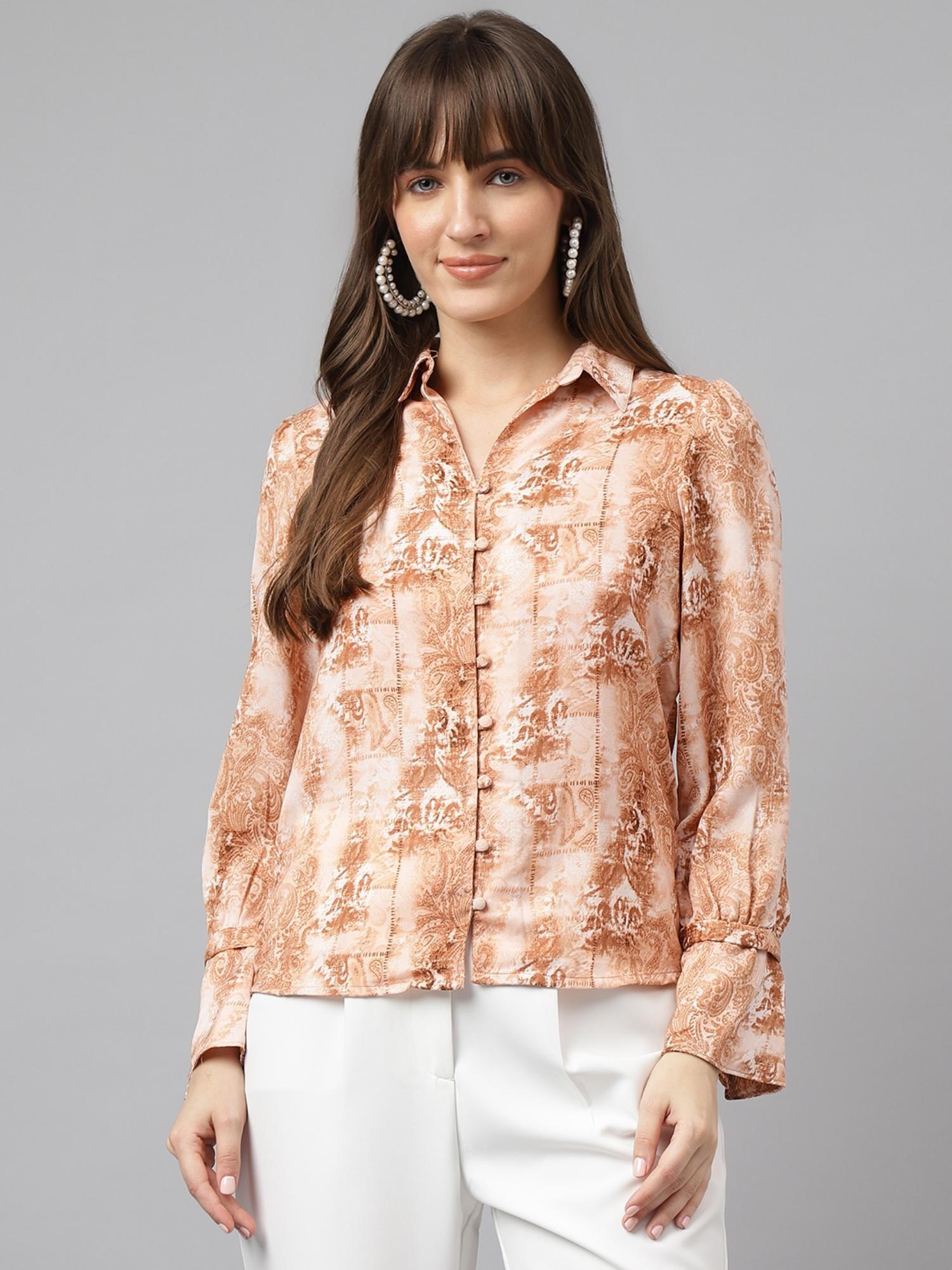 womens brown full sleeves collar casual shirt