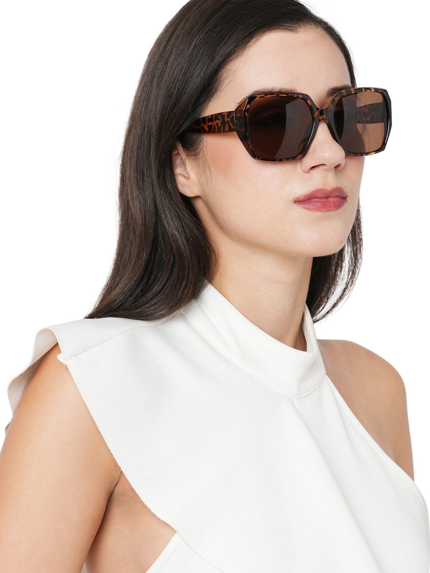 womens brown mottled oversized hexagon sunglasses