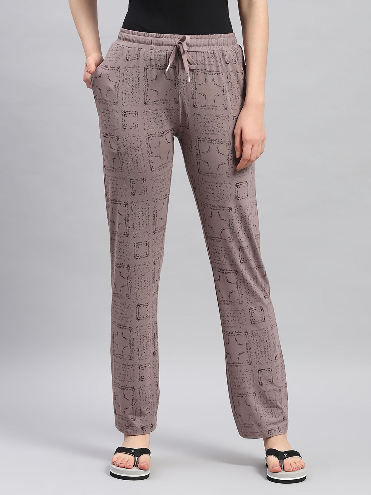 womens brown printed regular fit lower trousers