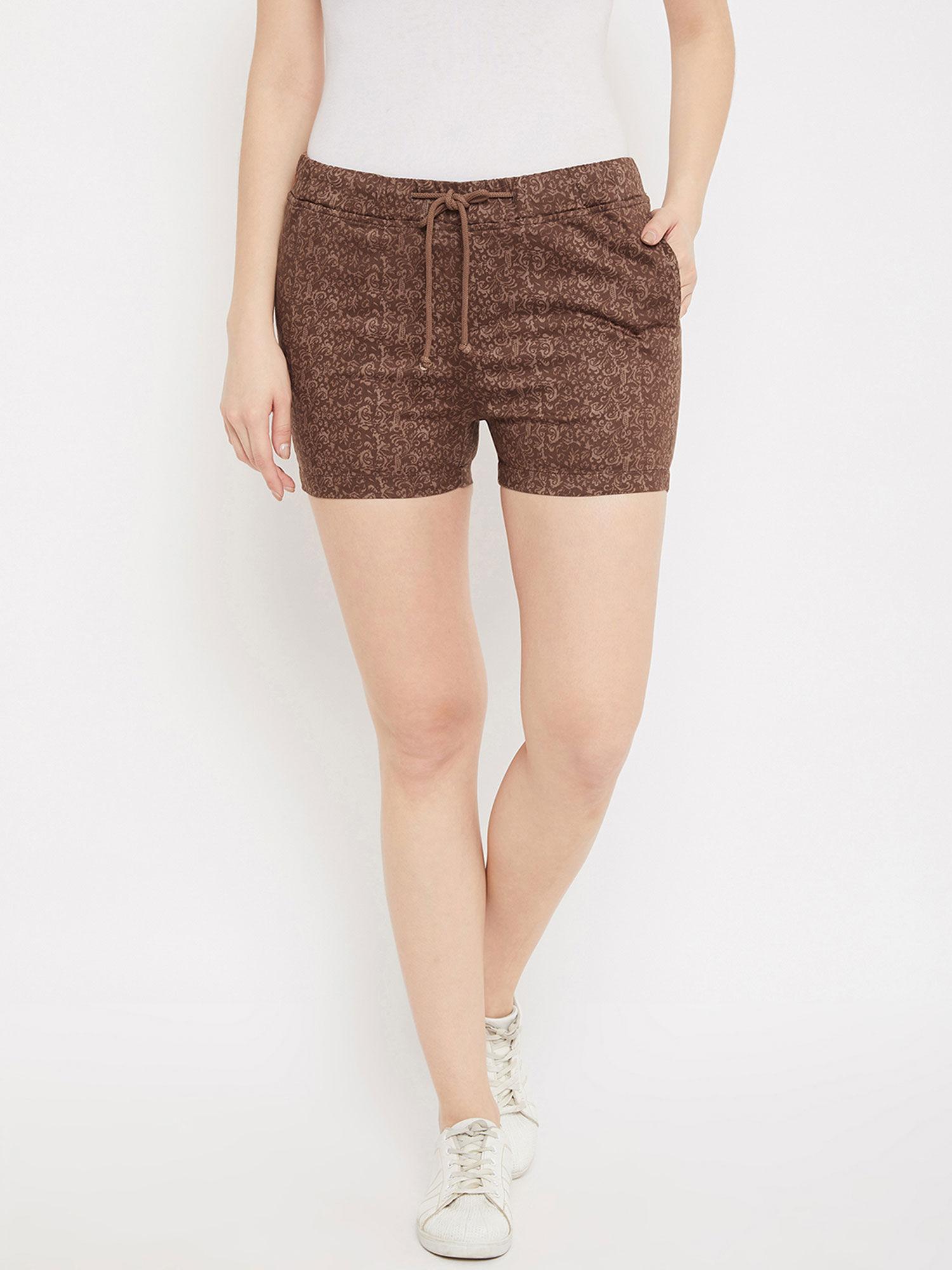 womens brown printed shorts