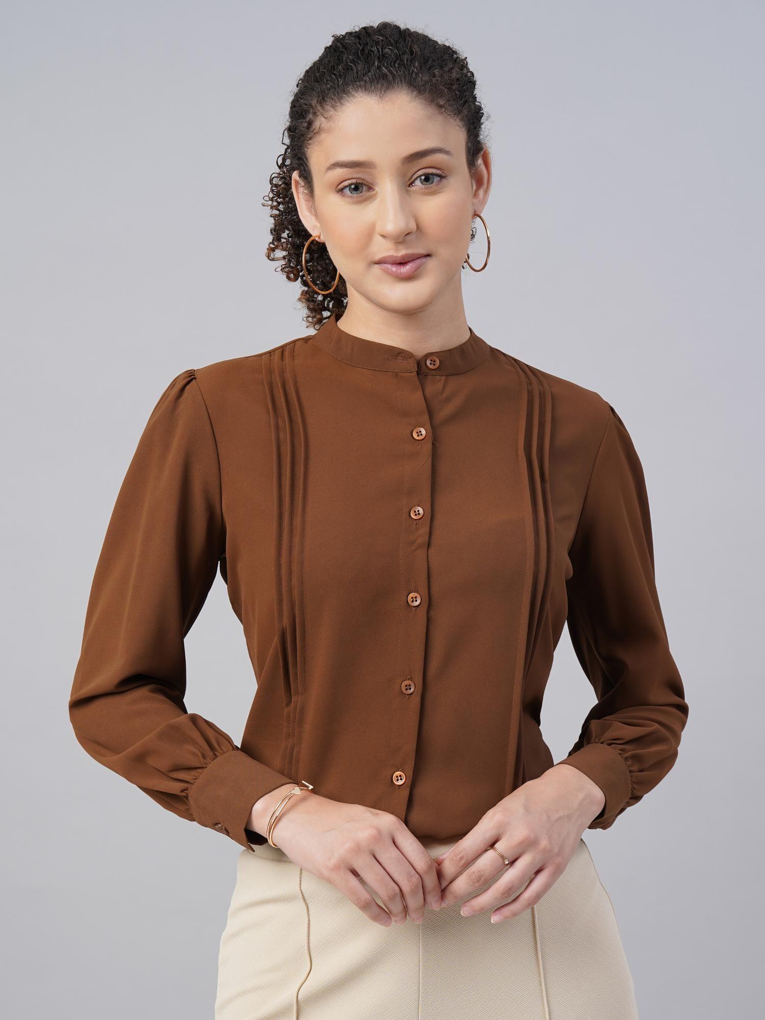 womens brown professional womens pleated formal shirt