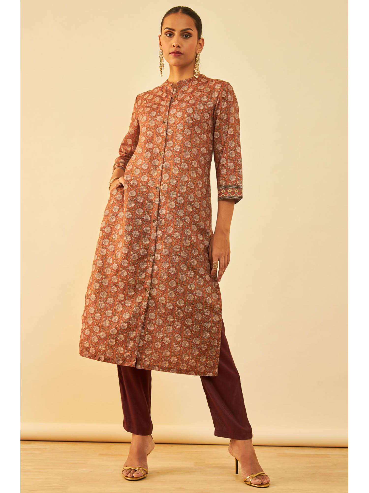 womens brown rayon floral kurta