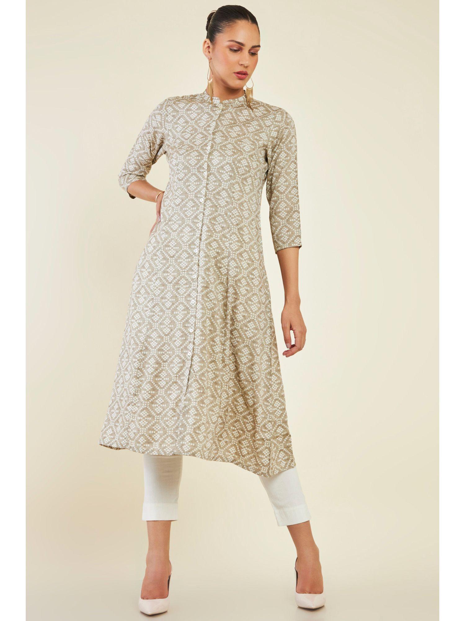 womens brown rayon printed kurta