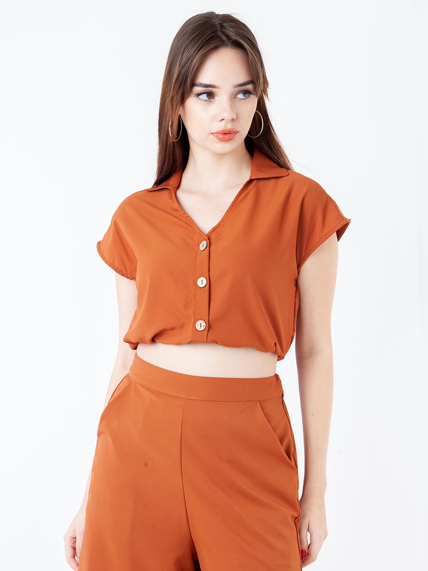 womens brown solid/plain crop top