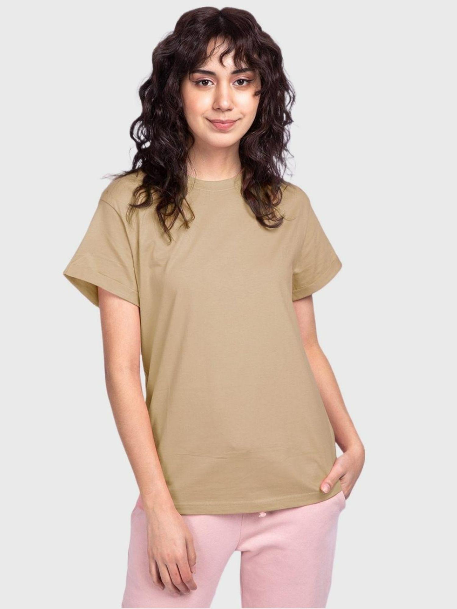 womens brown solid boxy t shirt