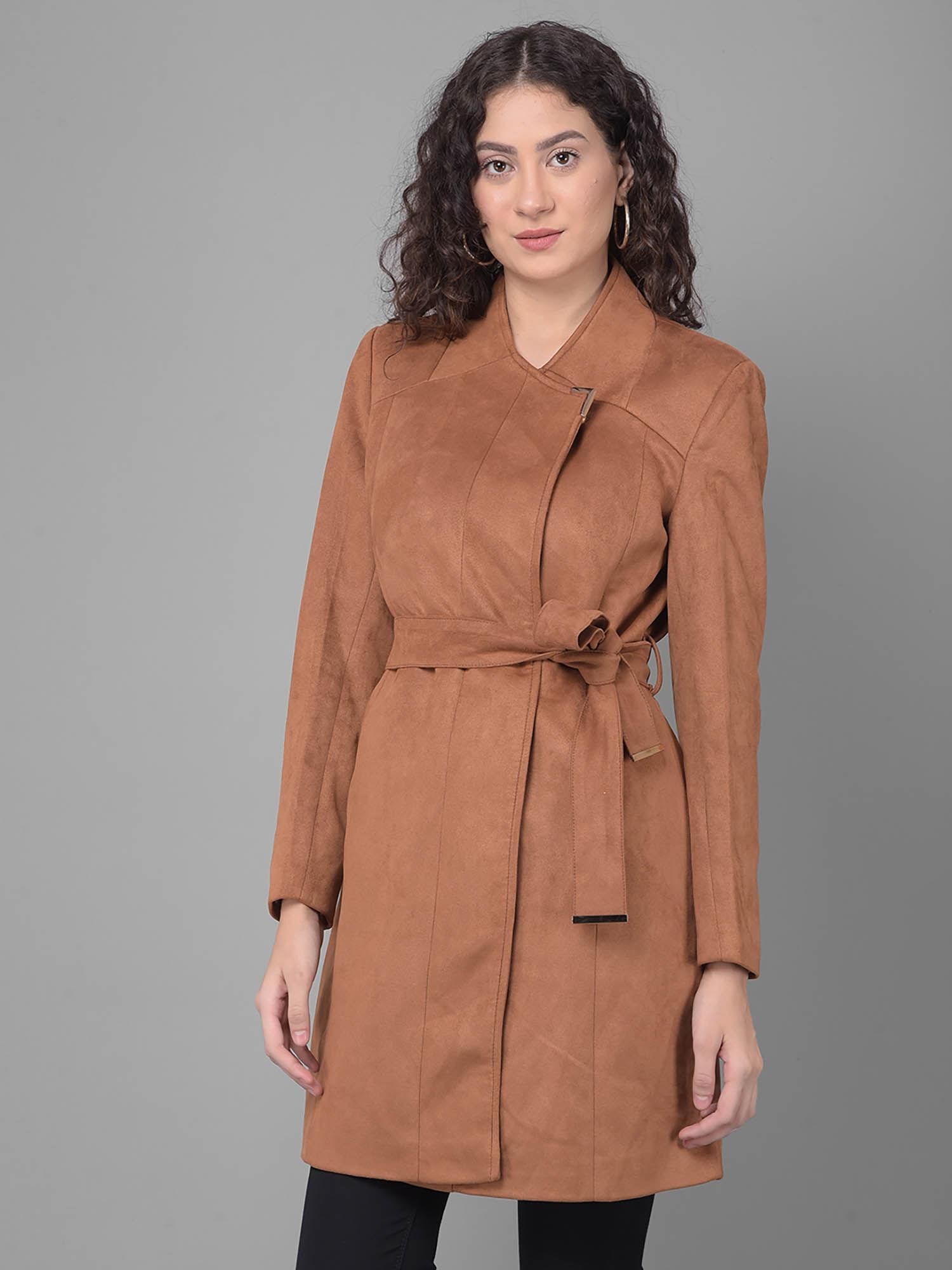 womens brown wrap notched lapel coat (set of 2)