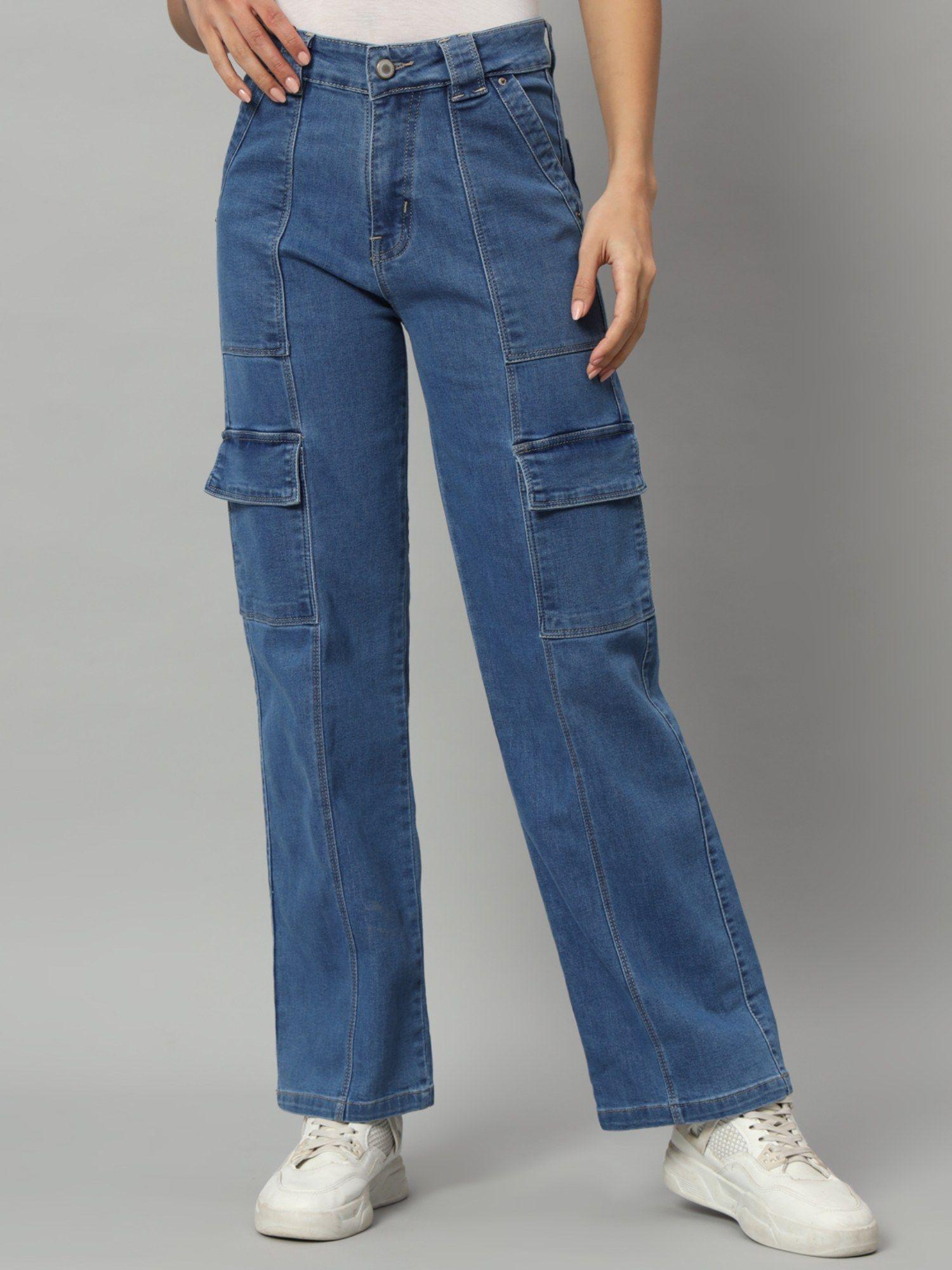 womens cargo blue jeans