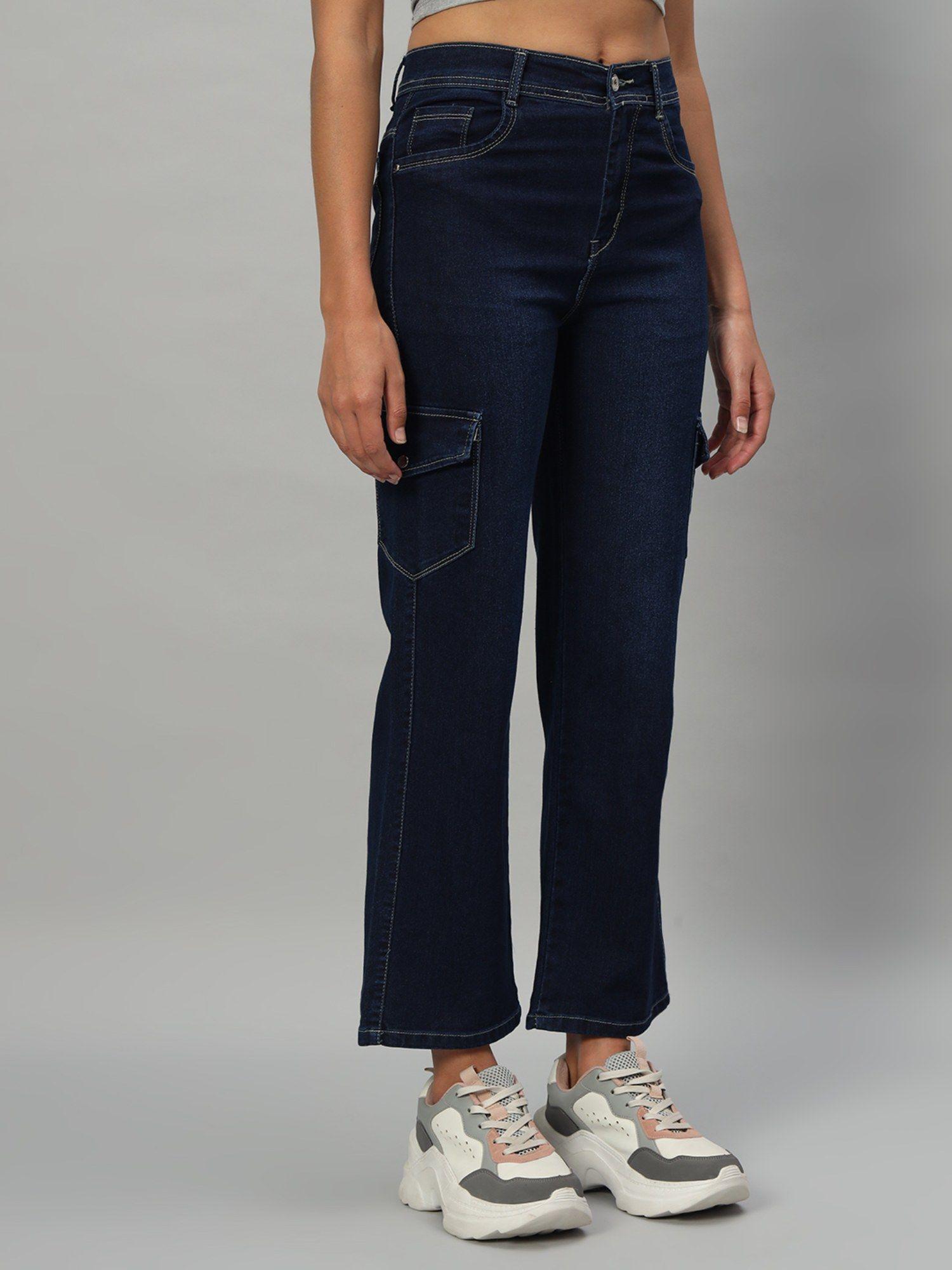 womens cargo navy blue solid jeans