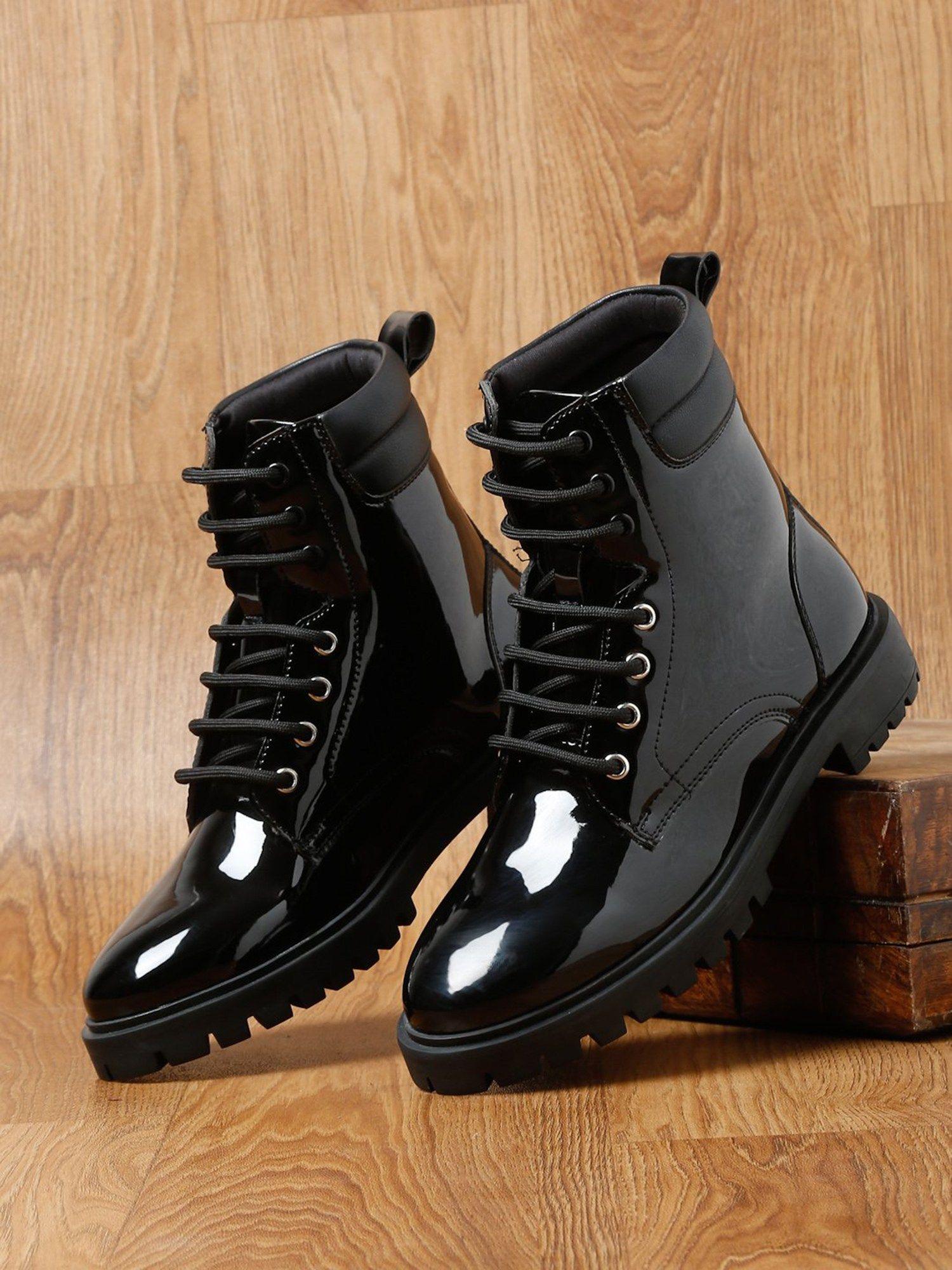 womens casual boots black lace-ups