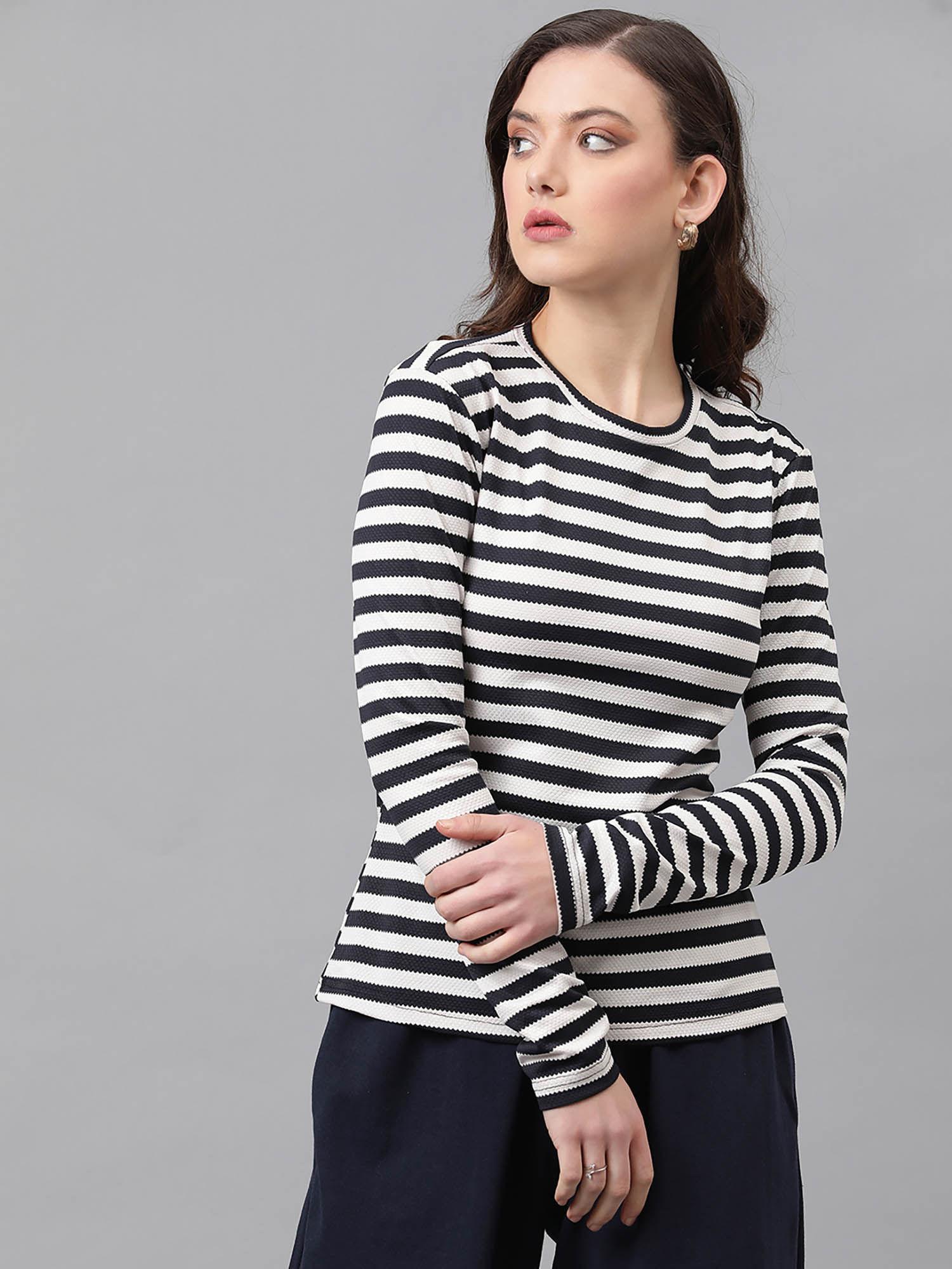 womens casual full sleeves striped multicolor top