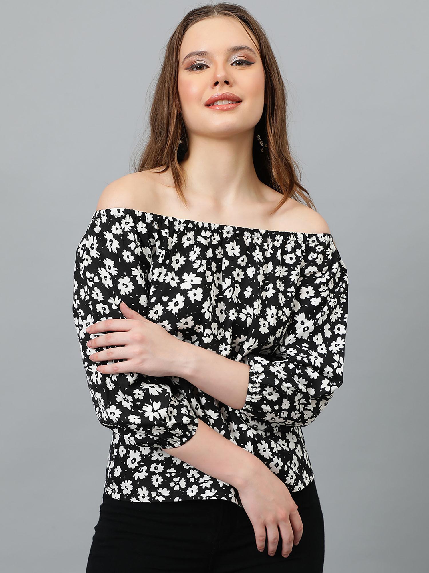 womens casual off shoulder sleeve printed top