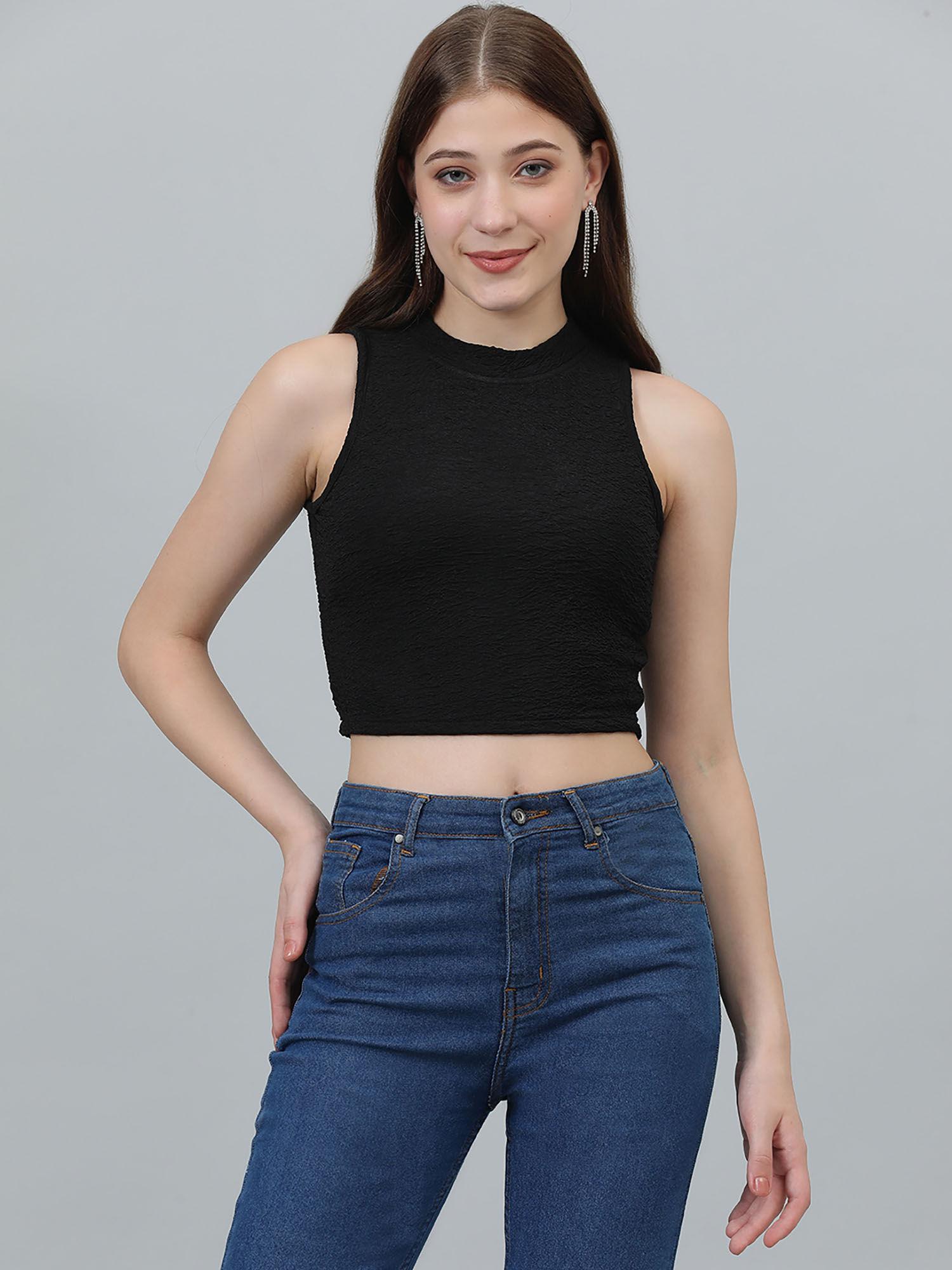 womens casual sleeveless textured crop top