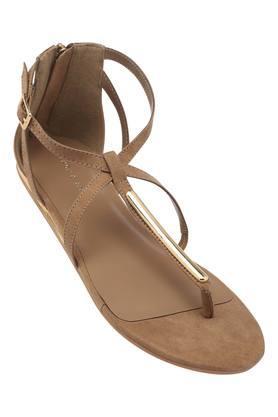 womens casual wear buckle closure flats - taupe