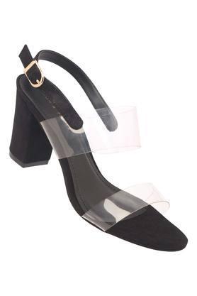 womens casual wear buckle closure heels - black