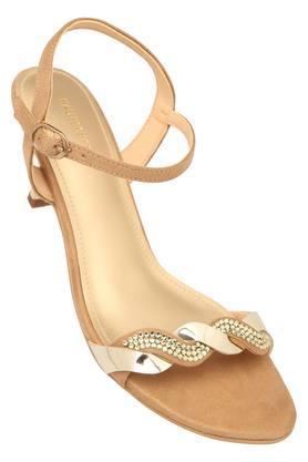 womens casual wear buckle closure heels - gold