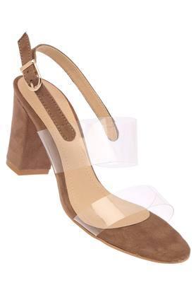 womens casual wear buckle closure heels - natural