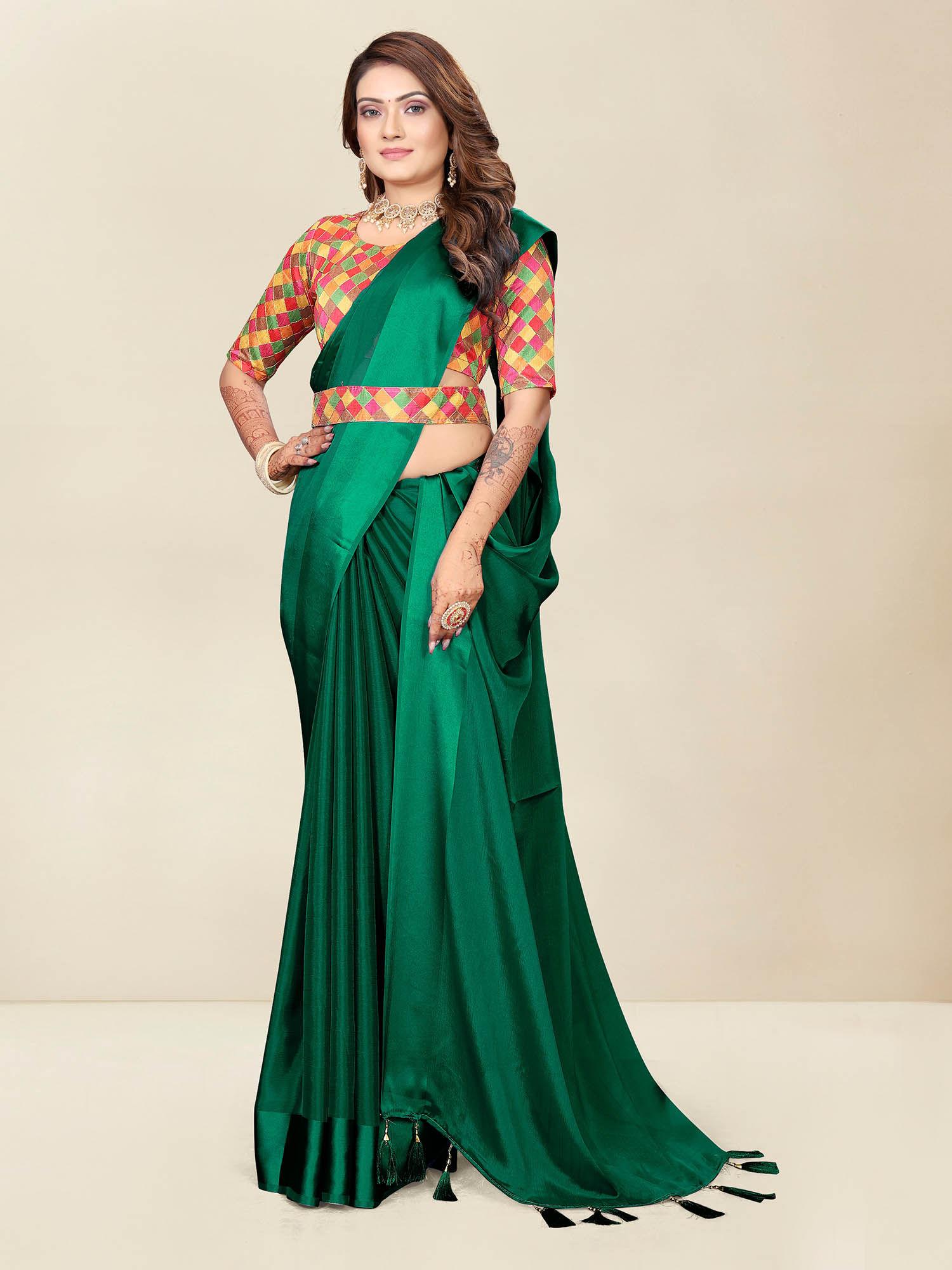 womens casual wear solid chiffon saree with belt with unstitched blouse