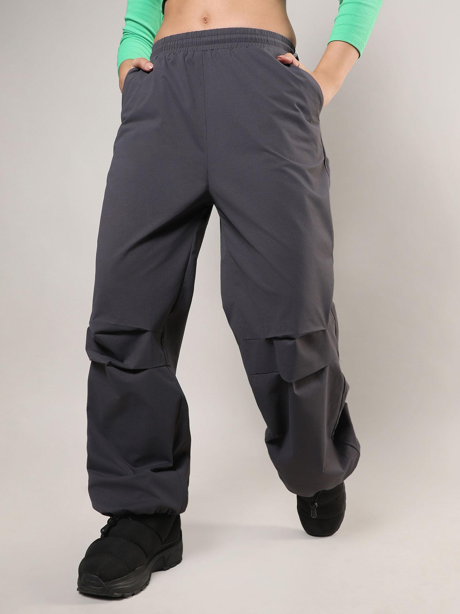 womens charcoal grey solid parachute pant