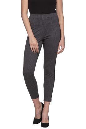 womens check side tape jeggings - dark grey