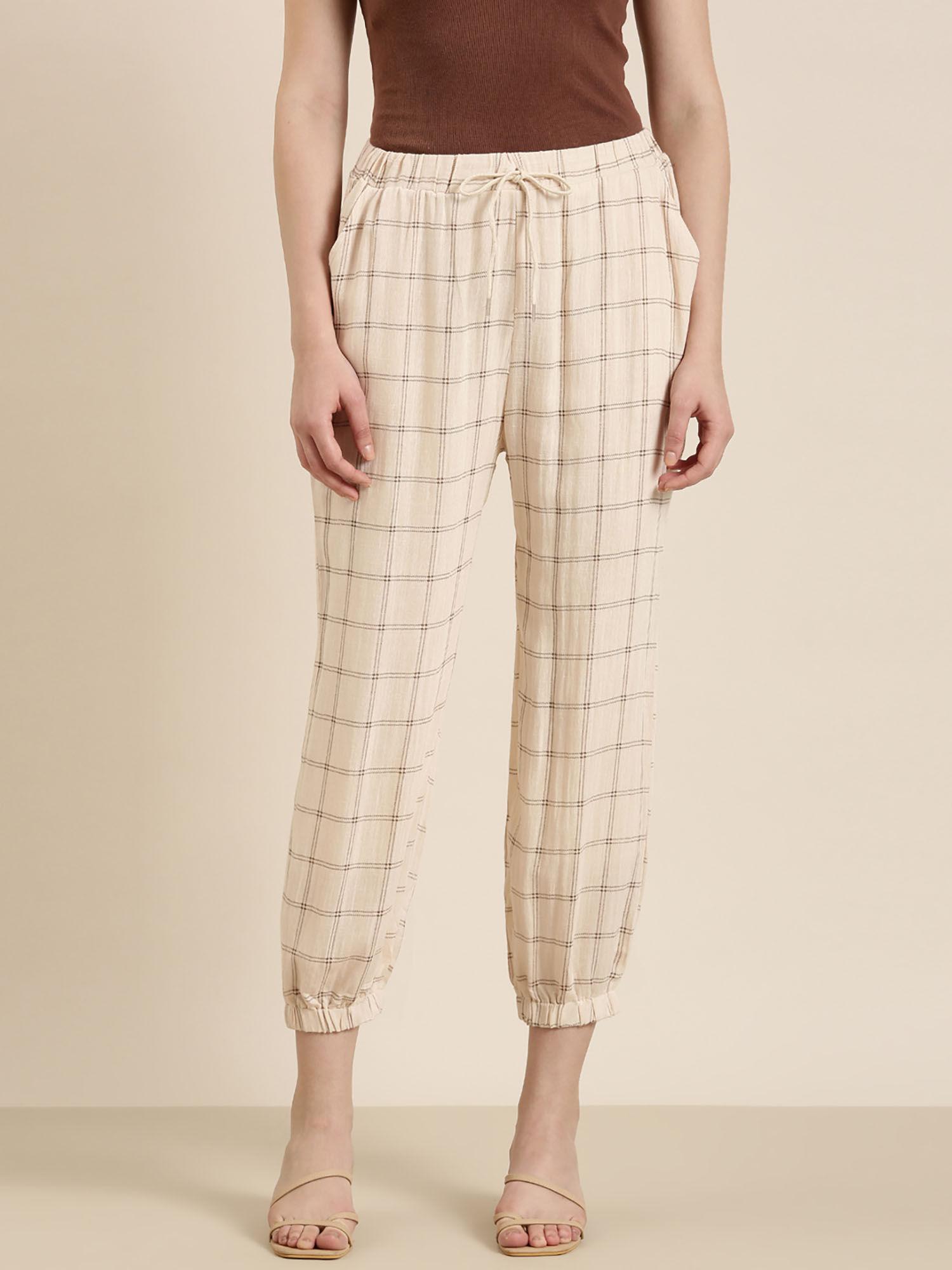 womens checked flared cream culottes