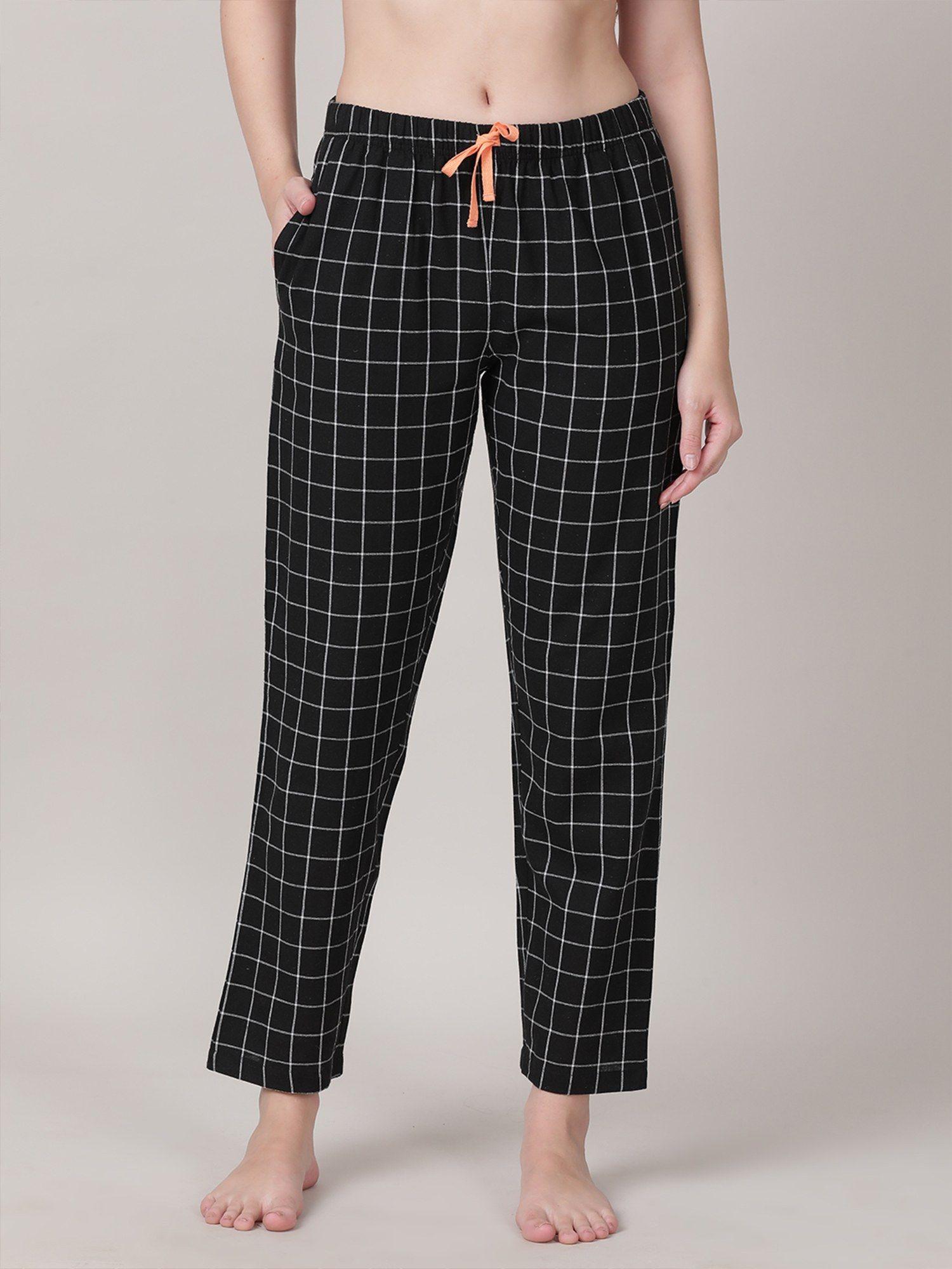 womens checked pant - black