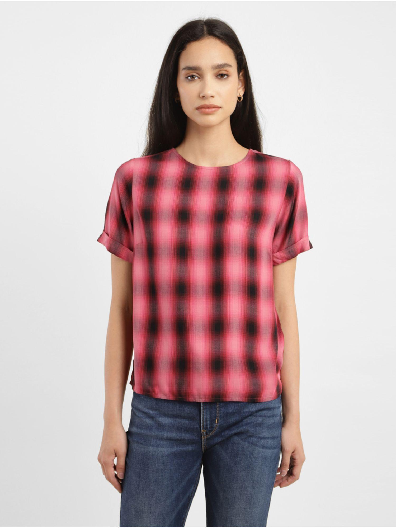 womens checked red top