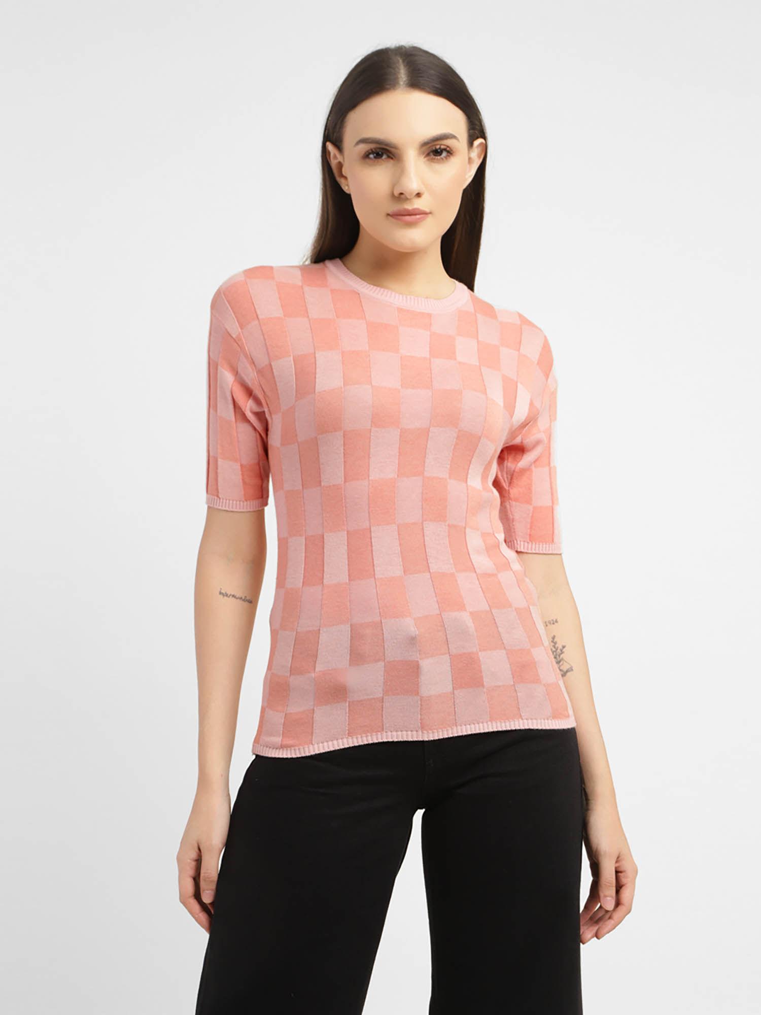 womens checkered crew neck t-shirt