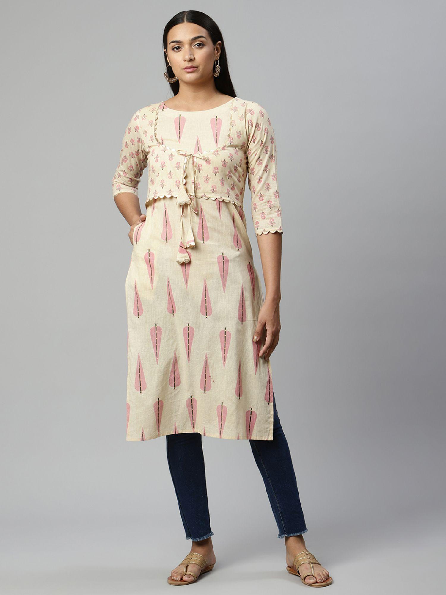 womens chiku pure cotton printed kurta