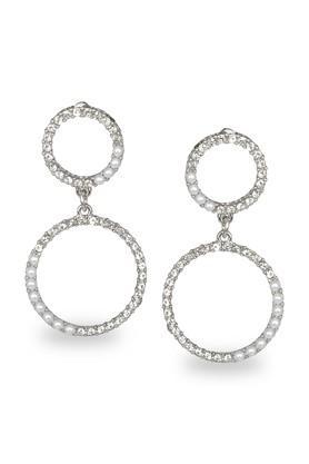 womens circular silver embellished party earrings - silver